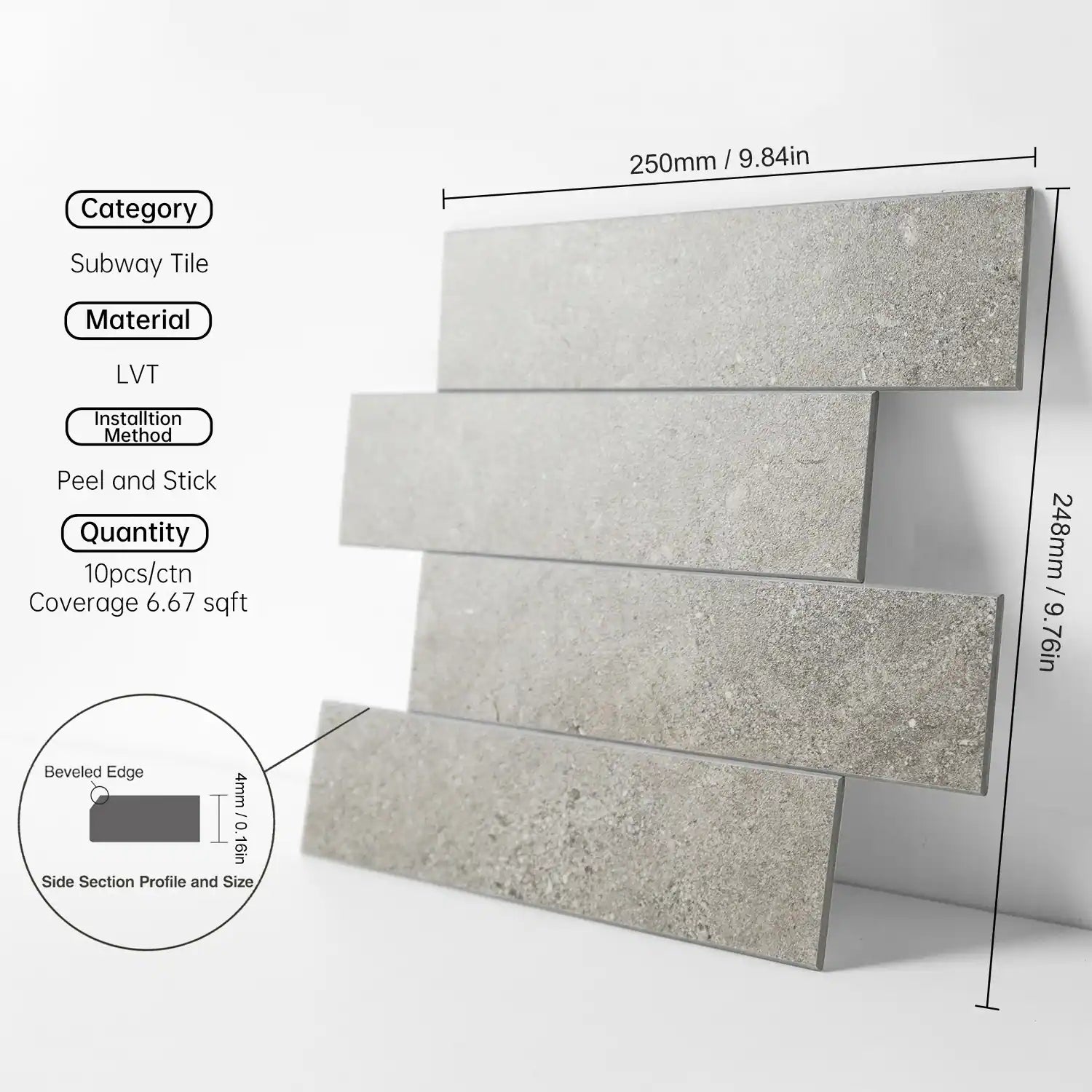 COLAMO Elongated Subway Tiles Peel & Stick Backsplash, Rock Gray