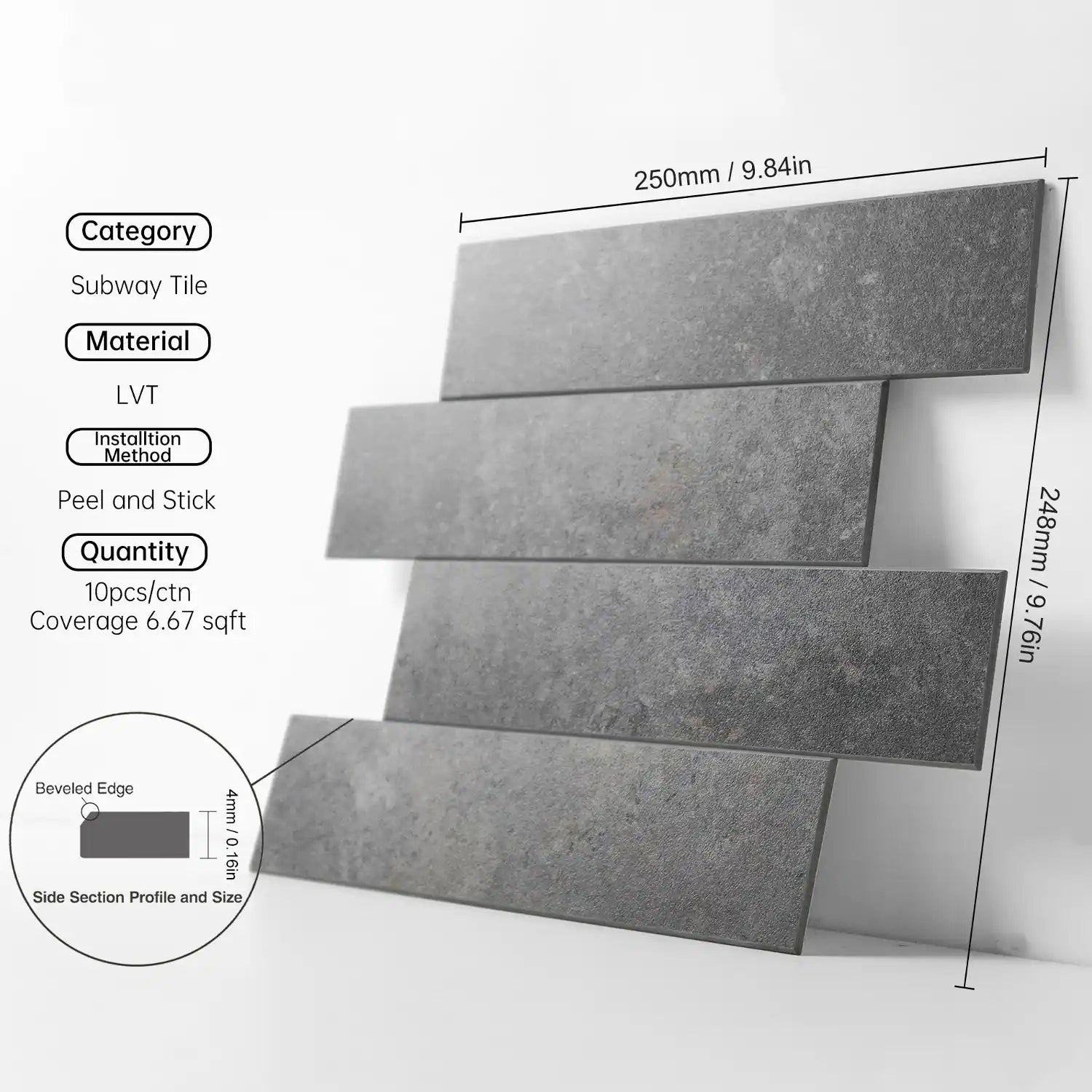 COLAMO Elongated Subway Tiles Peel & Stick Backsplash, Black Onyx