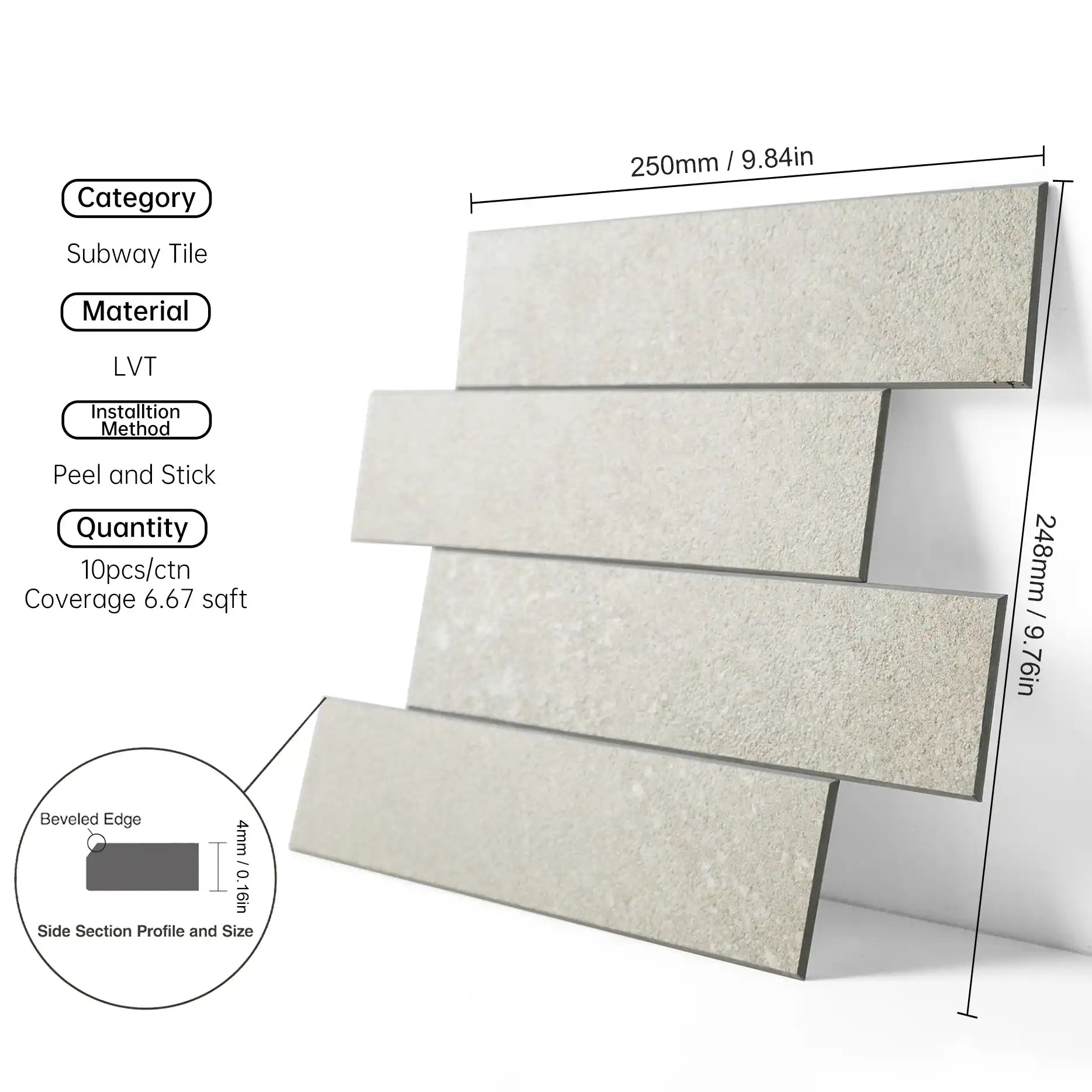 Azulejos alargados tipo metro COLAMO para despegar y pegar, color beige piedra caliza