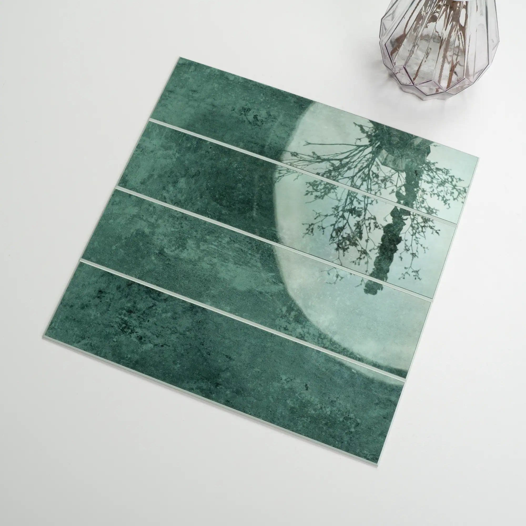 COLAMO Crystal Glossy Green Peel and Stick Backsplash Subway Tile