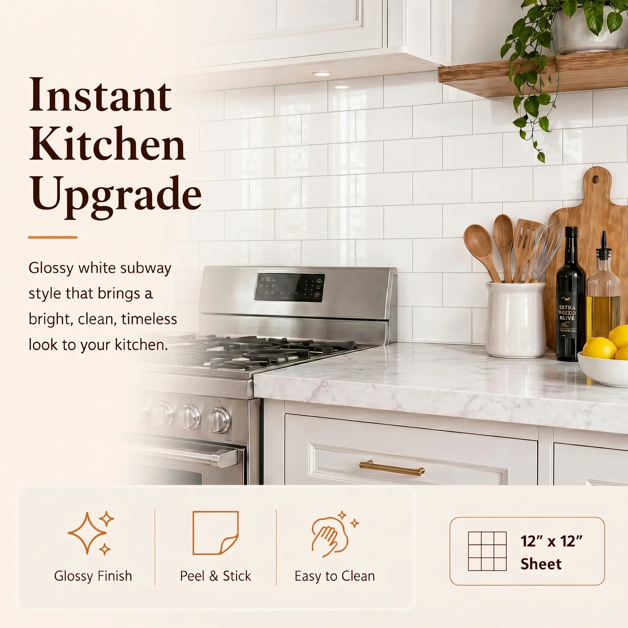 Luxe Subway Peel & Stick Tile - Glossy Pure White - 12"x12"