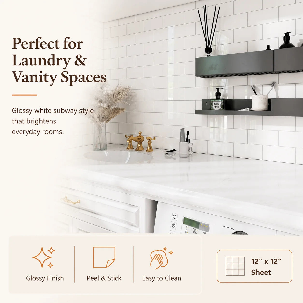 Luxe Subway Peel & Stick Tile - Glossy Pure White - 12"x12"