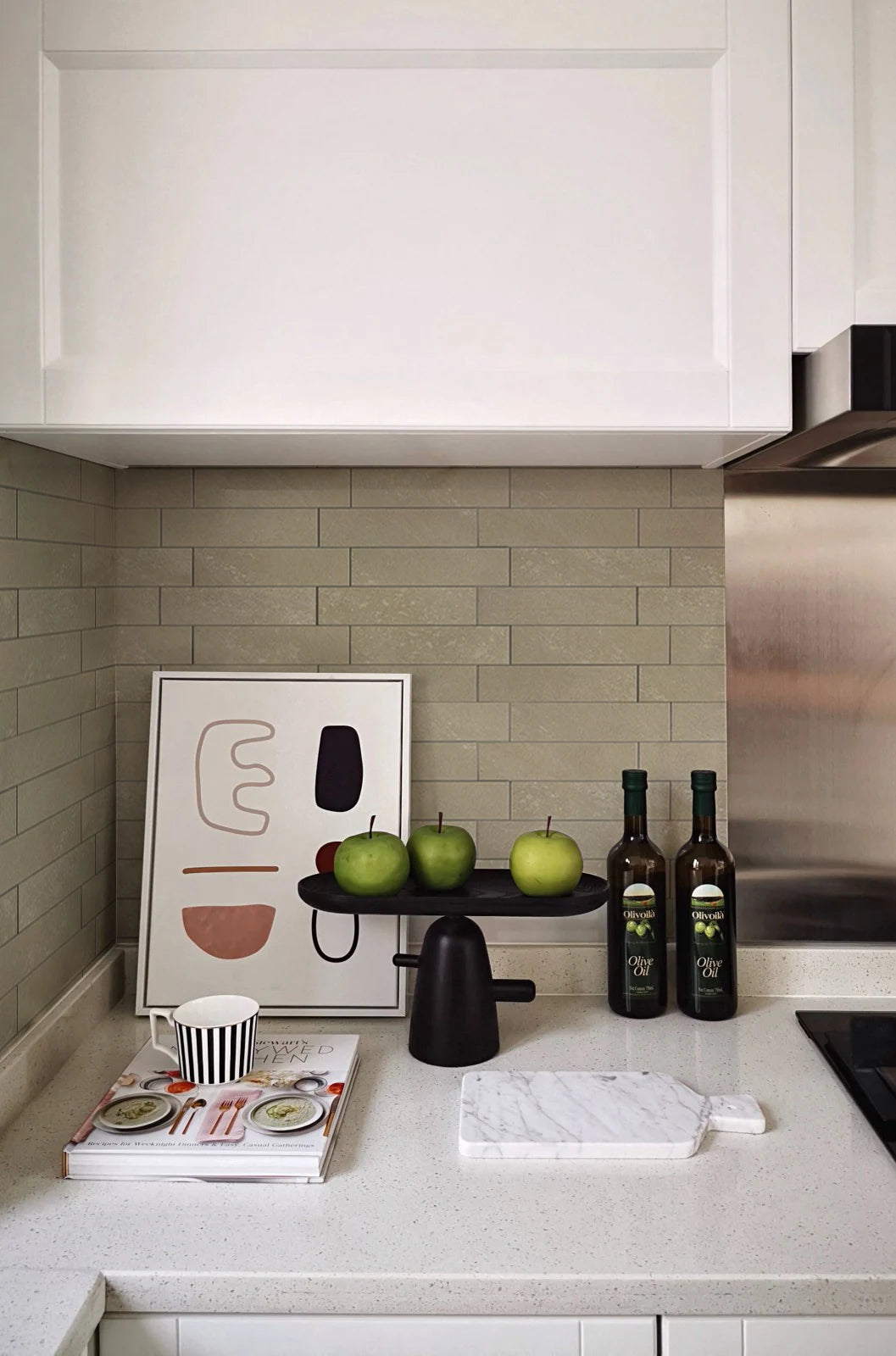 COLAMO Elongated Subway Tiles Peel & Stick Backsplash, Limestone Beige