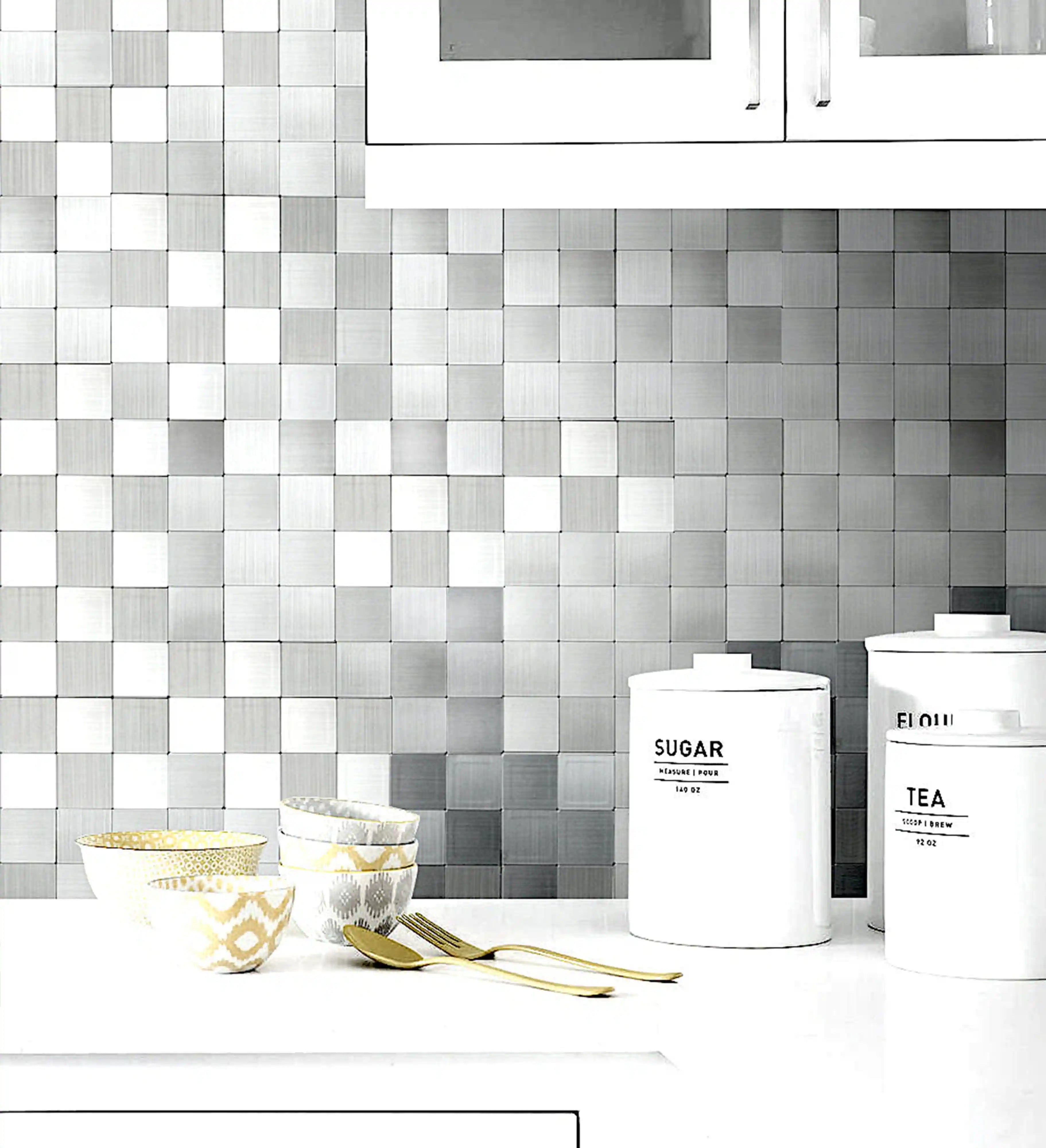 Peel and Stick Square Stainless Steel Tiles Backsplash 12" x 12"