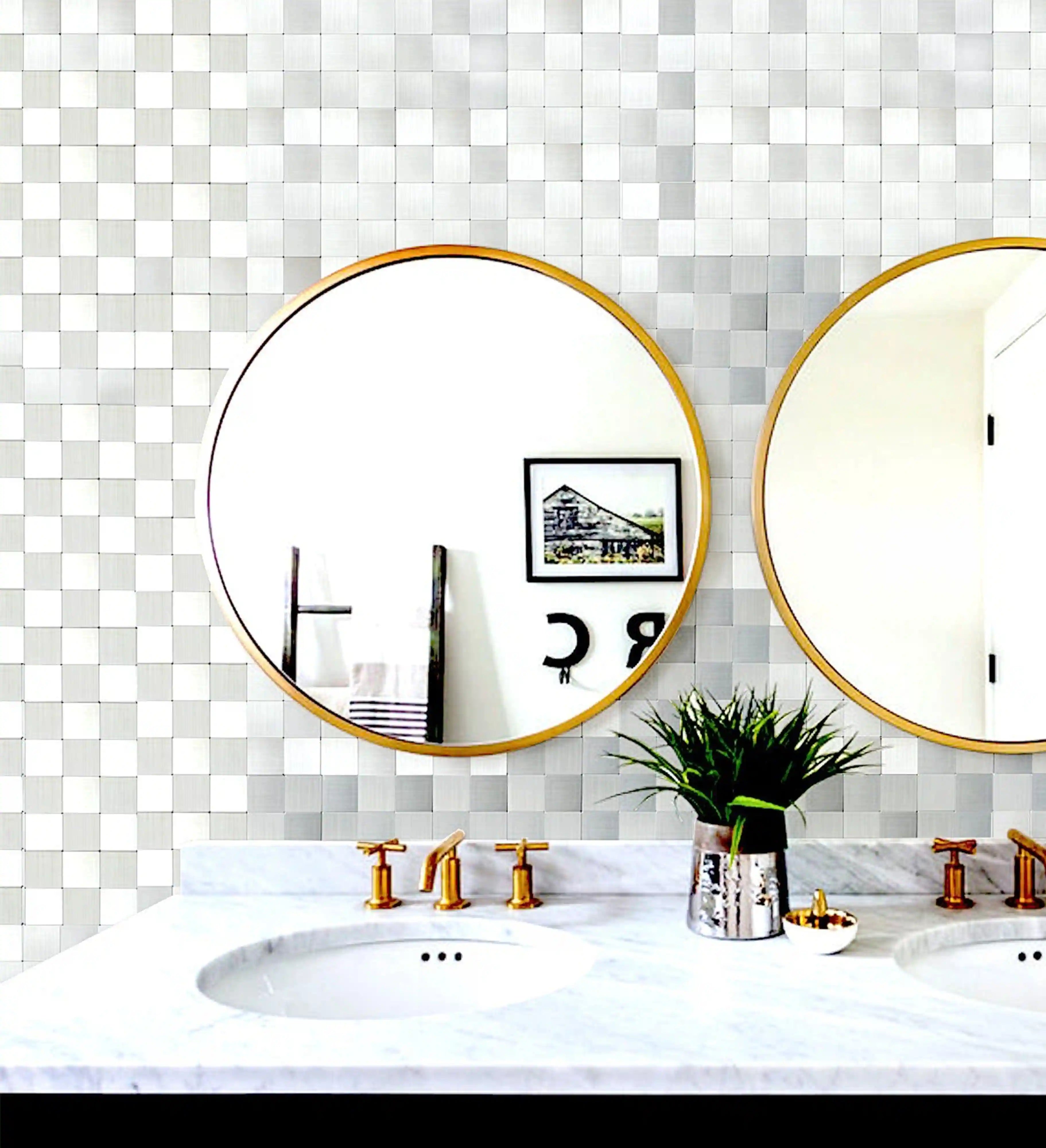 Peel and Stick Square Stainless Steel Tiles Backsplash 12" x 12"