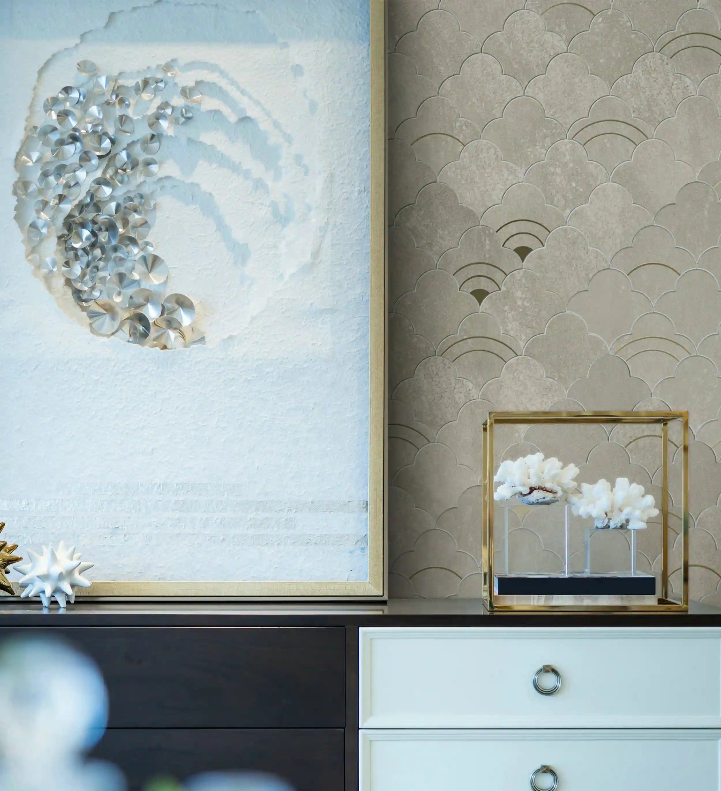 Cloud Yarn Mosaic Peel and Stick Tiles Backsplash, Luna Gold