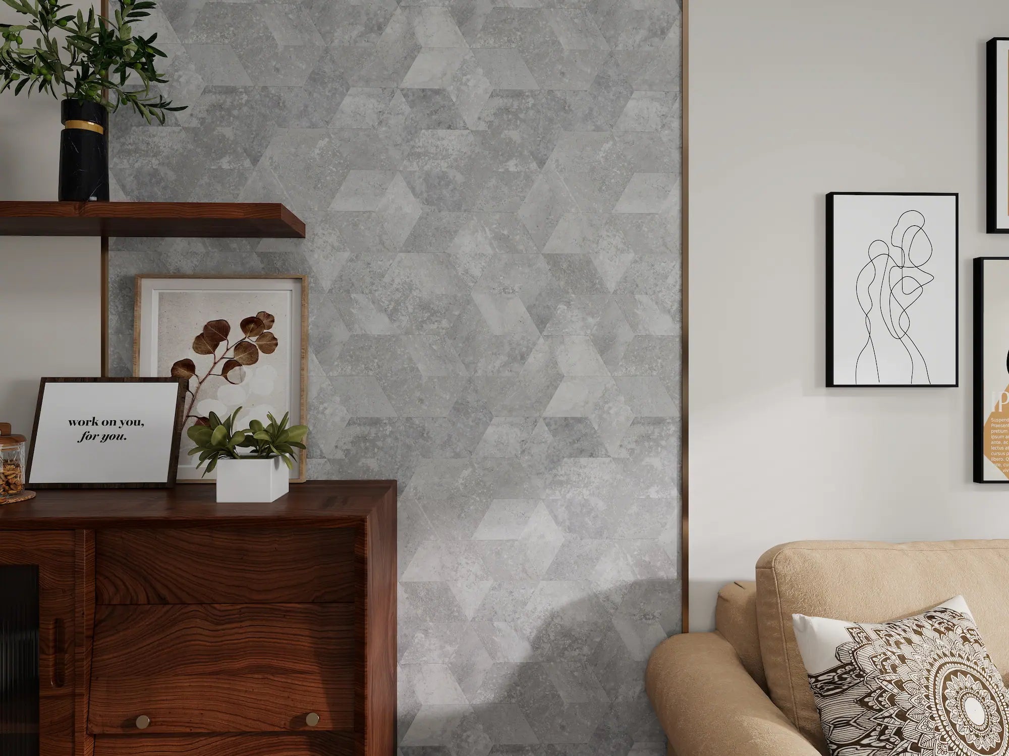 COLAMO Light Concrete Diamond Tile Peel and Stick Backsplash & Accent Wall Tile