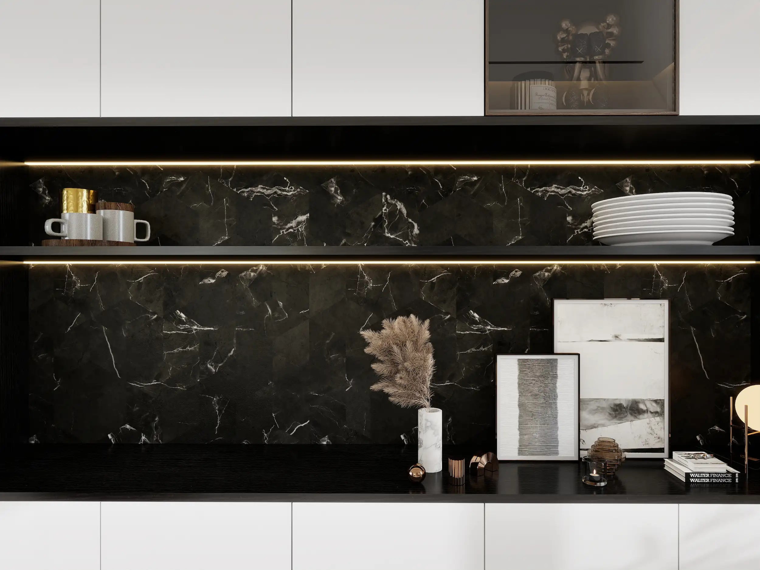 COLAMO Nero Marquina Diamond Tile Peel and Stick Backsplash & Accent Wall Tile