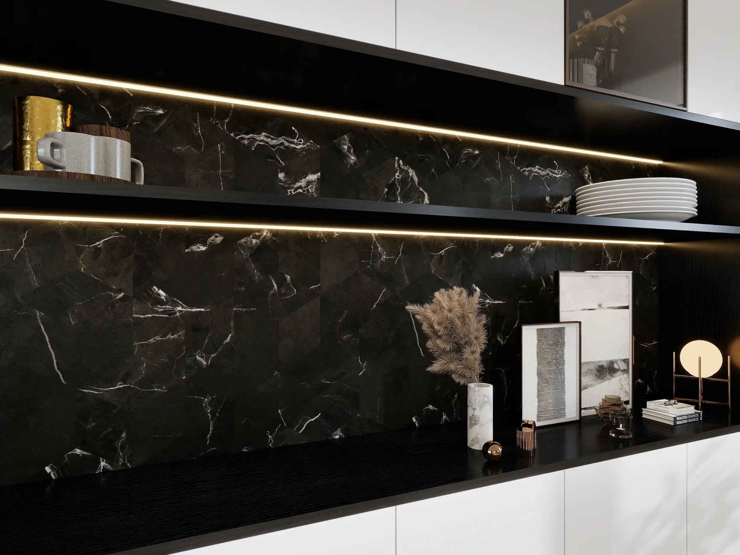 COLAMO Nero Marquina Diamond Tile Peel and Stick Backsplash & Accent Wall Tile