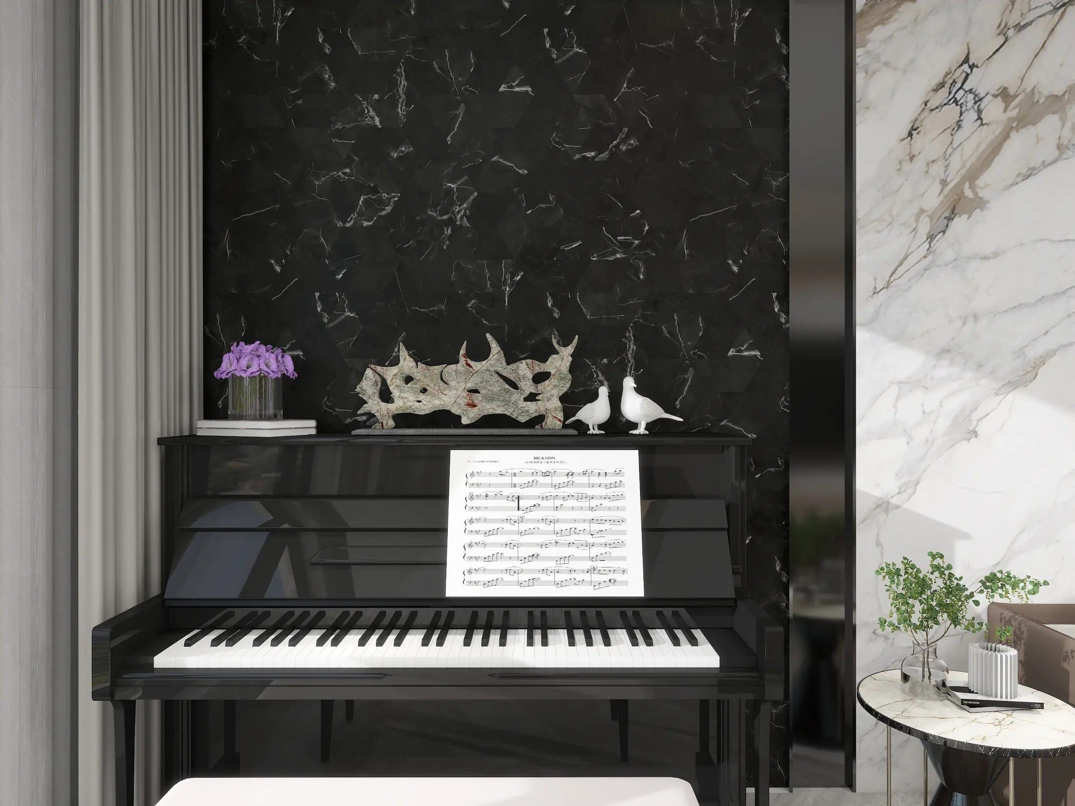 COLAMO Nero Marquina Diamond Tile Peel and Stick Backsplash & Accent Wall Tile