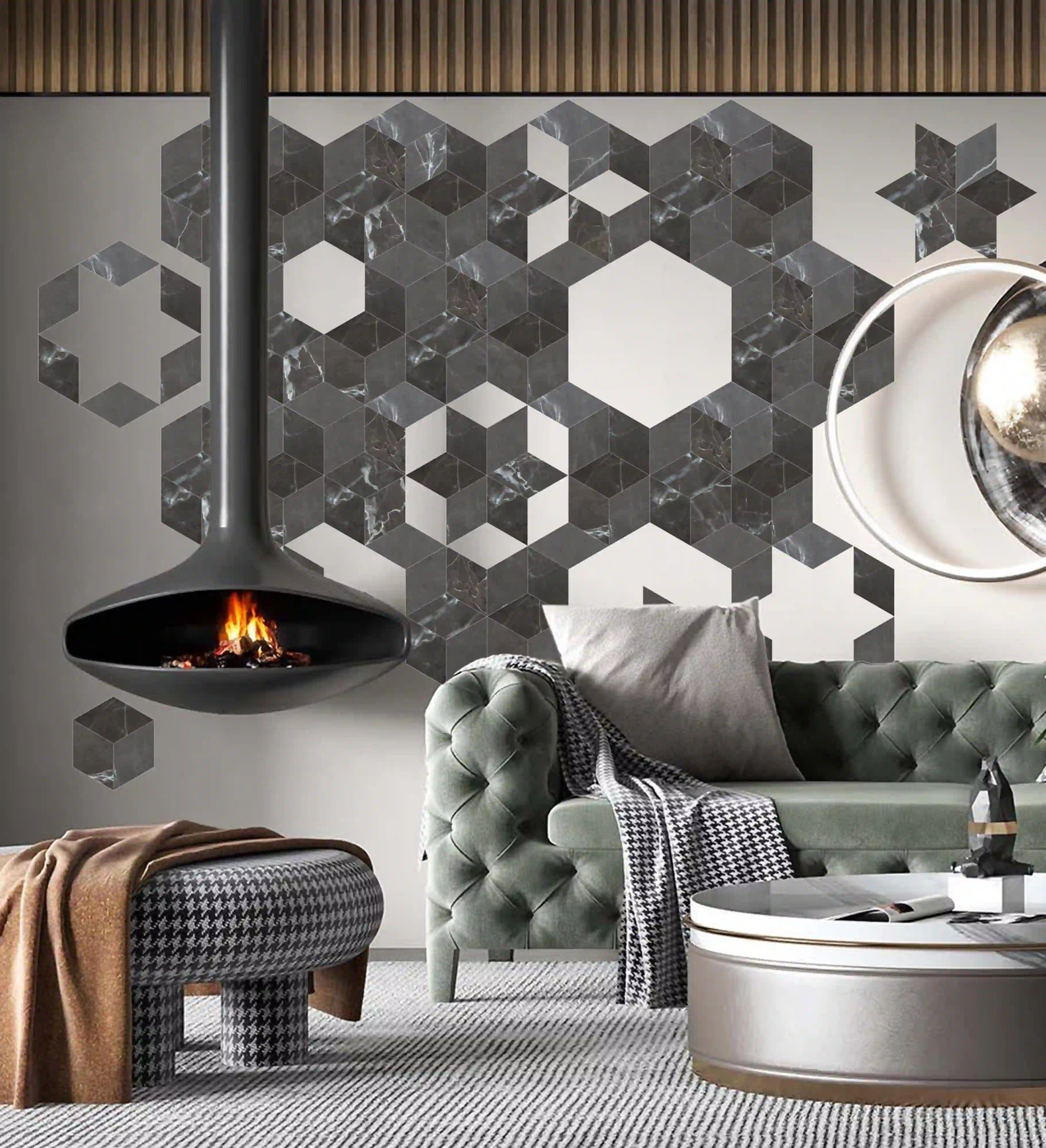 COLAMO Nero Marquina Diamond Tile Peel and Stick Backsplash & Accent Wall Tile