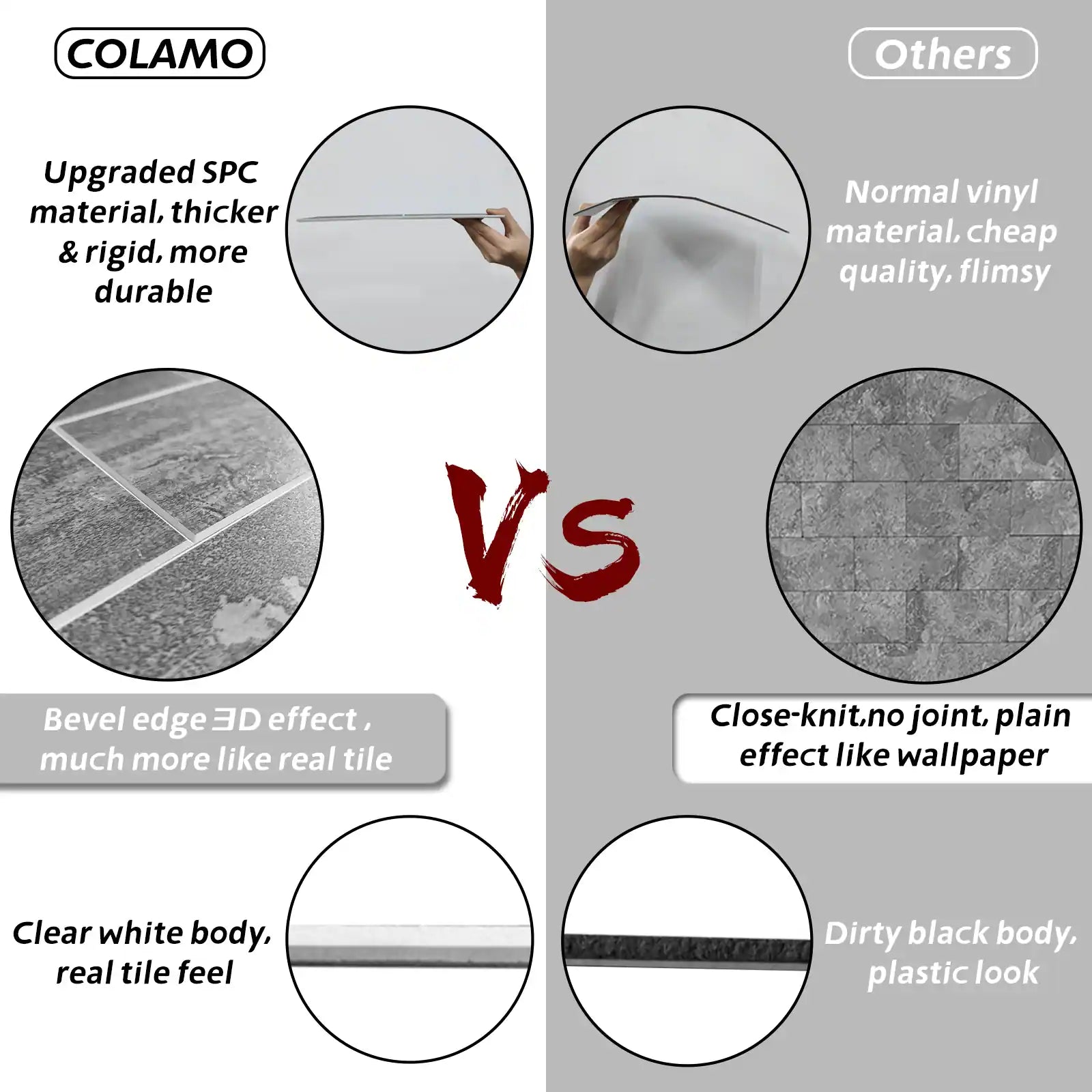 Carreaux de métro adhésifs en vinyle gris moyen COLAMO, effet béton
