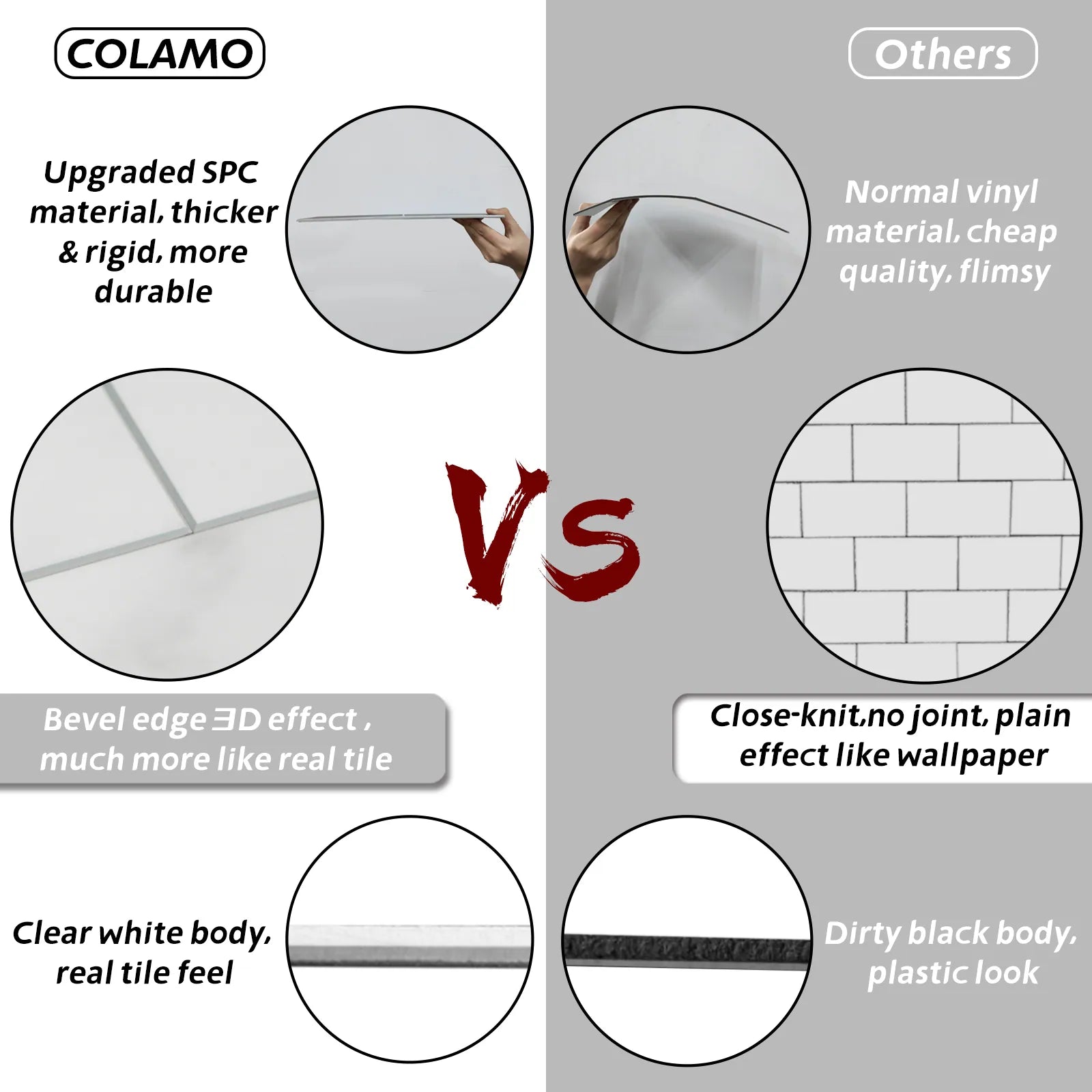 COLAMO Carrara Marble White Peel and Stick Backsplash Marble Tile Look Subway Tile for Kitchen Bathroom Dining Area