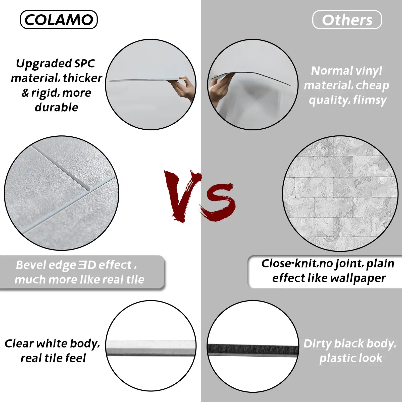 COLAMO Silver White Peel and Stick Subway Tiles Vinyl Backsplash