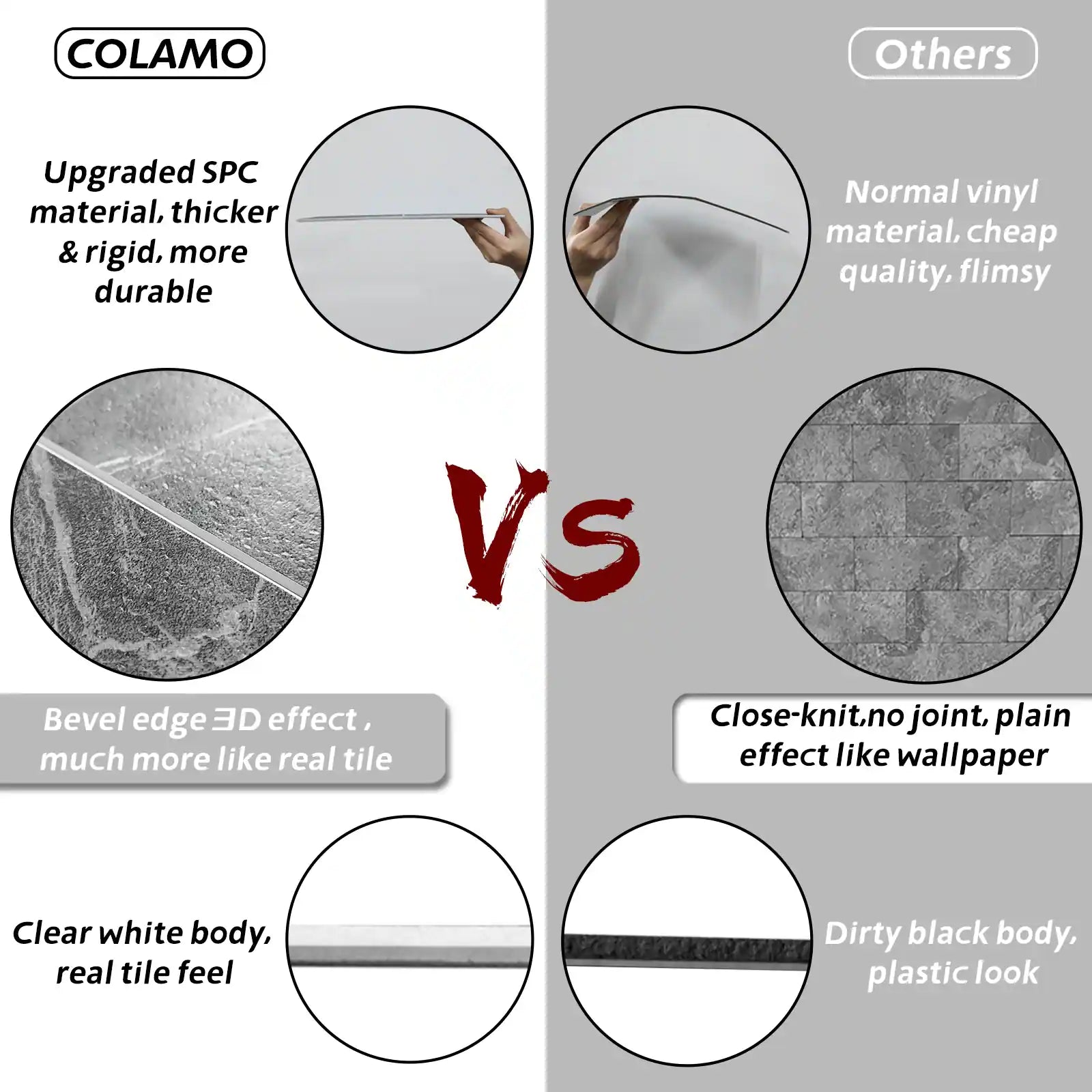 COLAMO Dark Gray Marble Peel and Stick Backsplash Subway Tiles