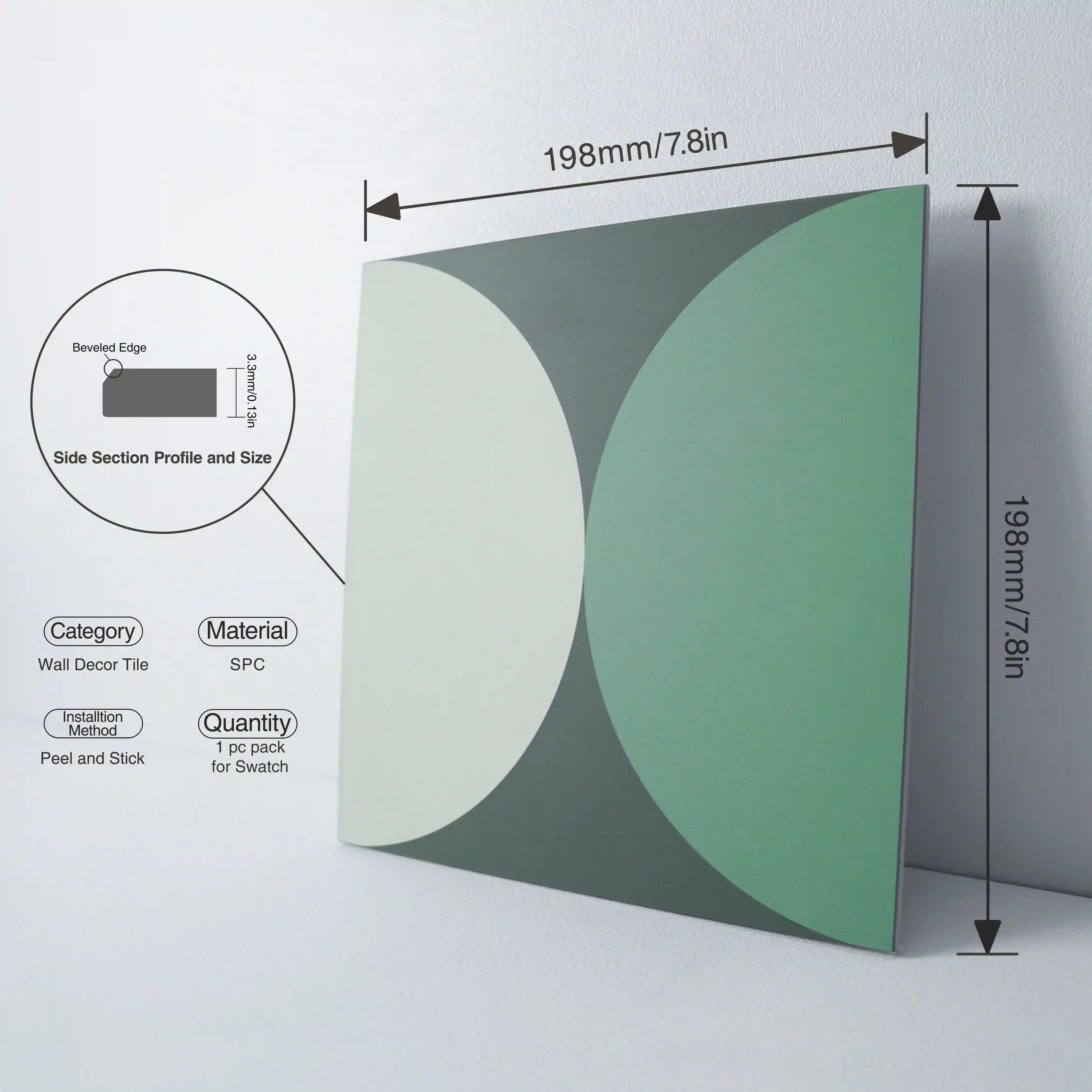 COLAMO Mid-Century Modern Green Geometric Peel and Stick Backsplash - Matte Retro Art Deco Tile