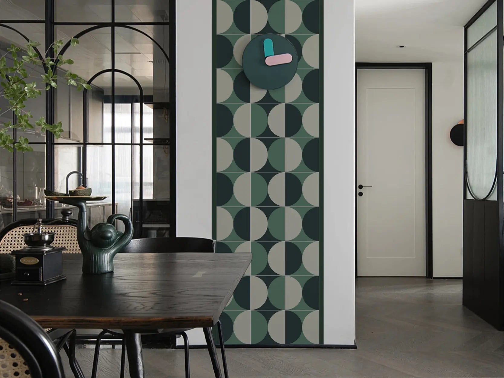 COLAMO Mid-Century Modern Green Geometric Peel and Stick Backsplash - Matte Retro Art Deco Tile