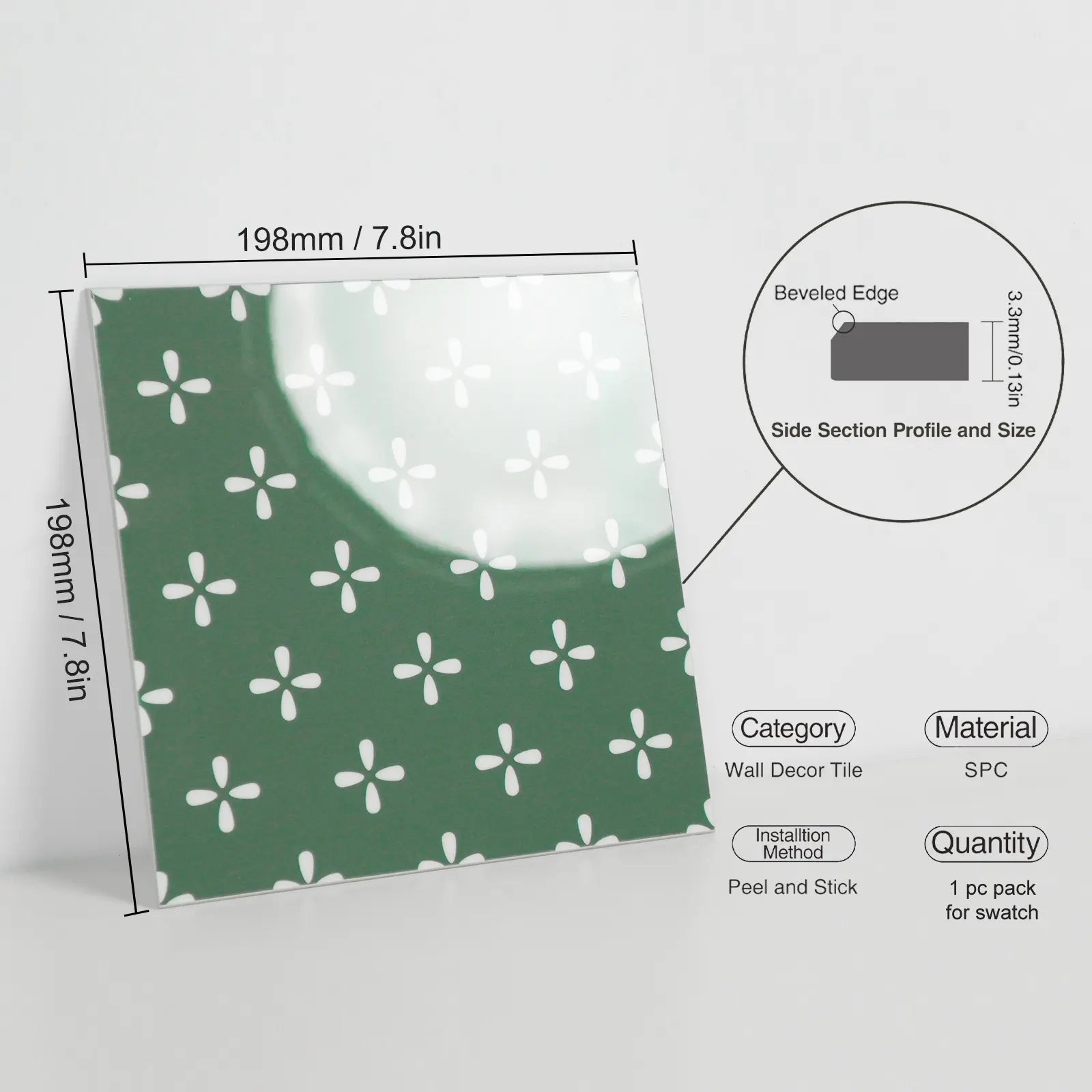 COLAMO Glossy Green Dot Print Patterned Self Adhesive Graphic Tile Peel and Stick Backsplash