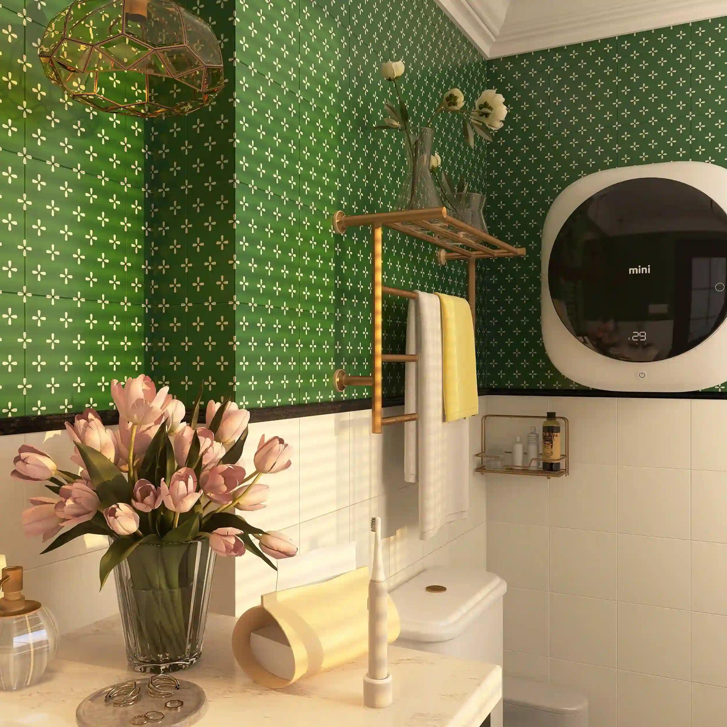 Crédence autocollante à motif de pois verts brillants COLAMO