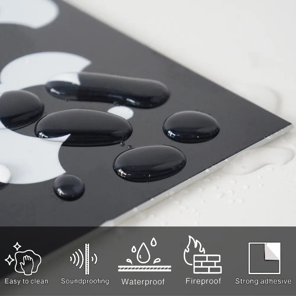 Carrelage graphique autocollant noir brillant COLAMO, imperméable, à décoller et à coller