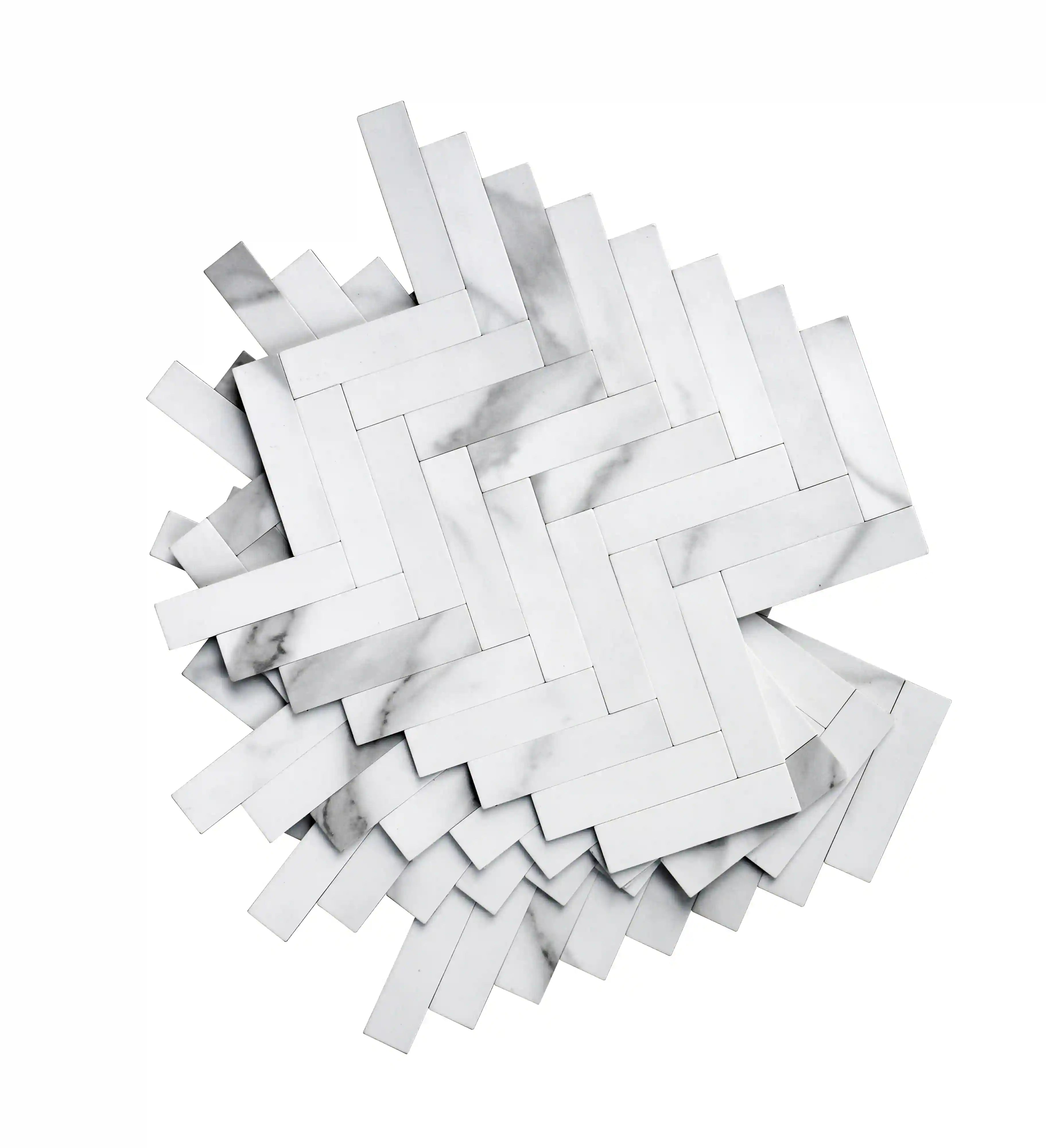 COLAMO Thick Carrara White Herringbone Peel and Stick Backsplash Marble Look Tiles