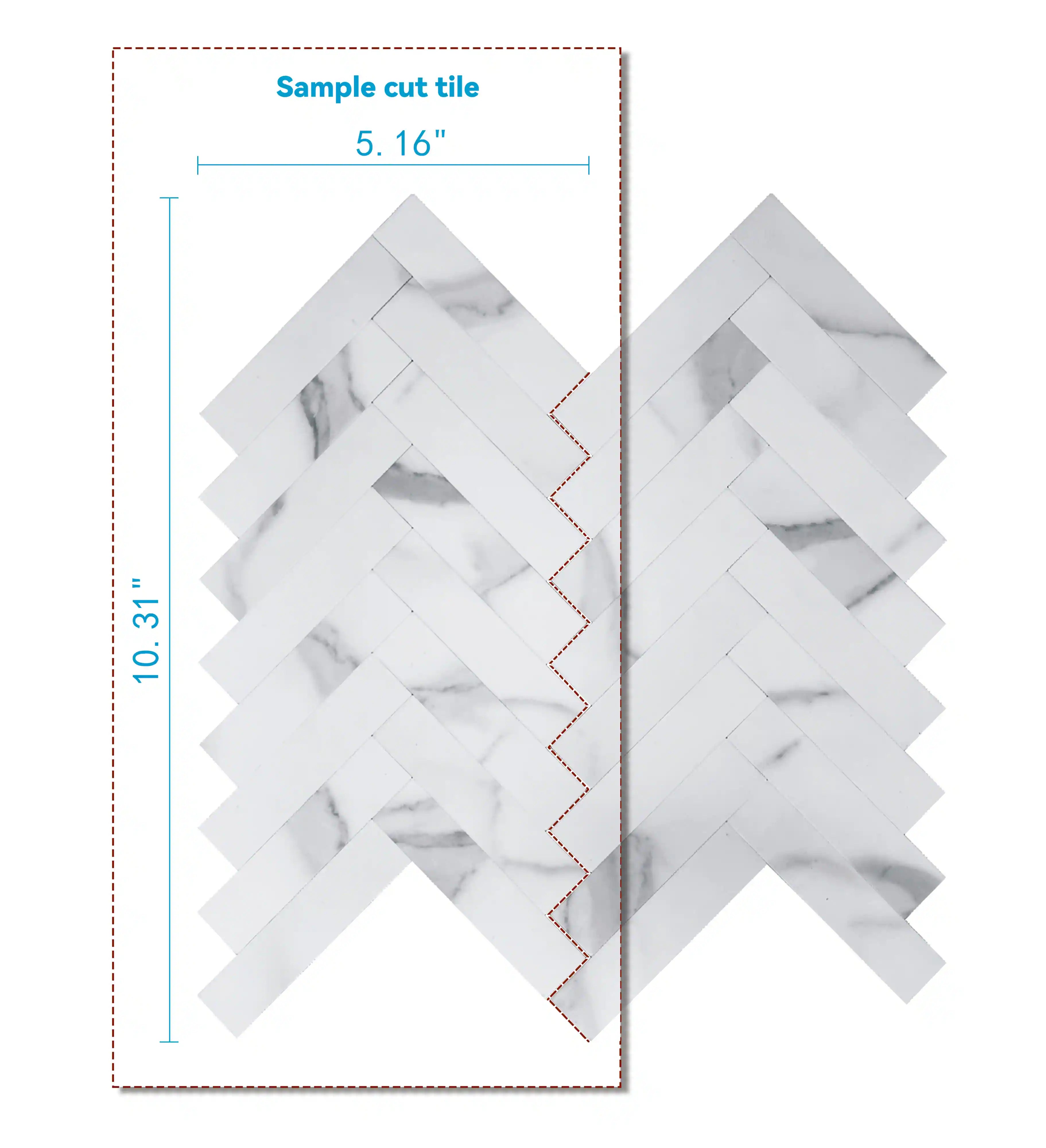 COLAMO Thick Carrara White Herringbone Peel and Stick Backsplash Marble Look Tiles