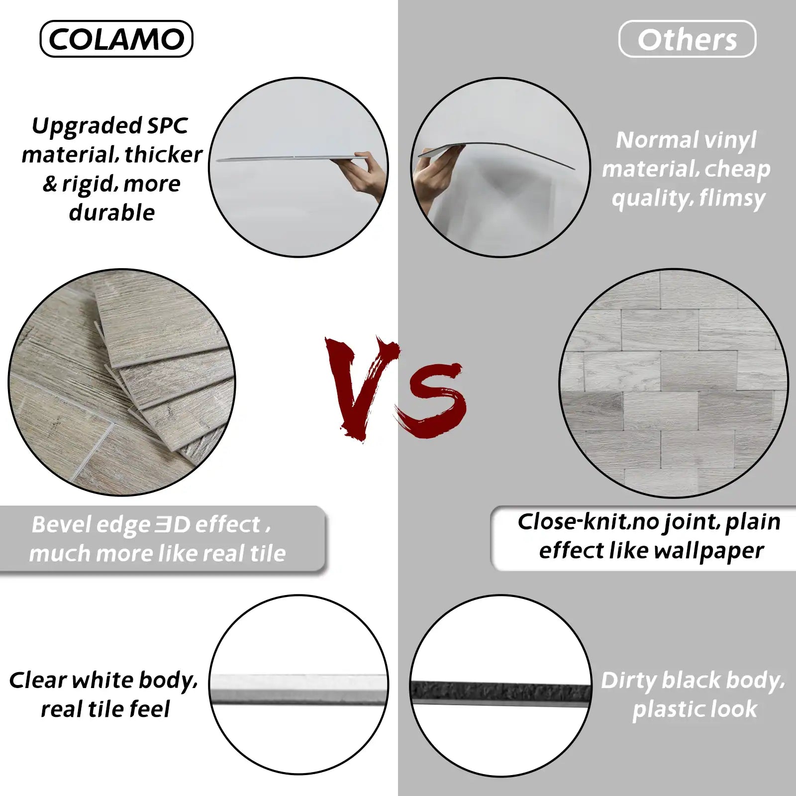 Carreaux COLAMO aspect bois vieilli chêne, crédences autocollantes, épaisses et rigides, imperméables