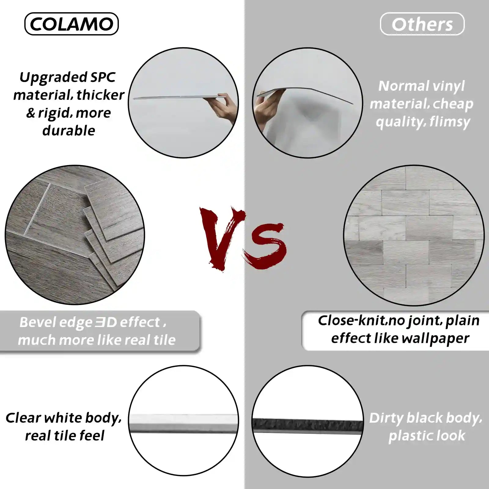 COLAMO Weathered Gray Oak Athens Wood Look Tiles Waterproof Thick Rigid Peel and Stick Backsplashes