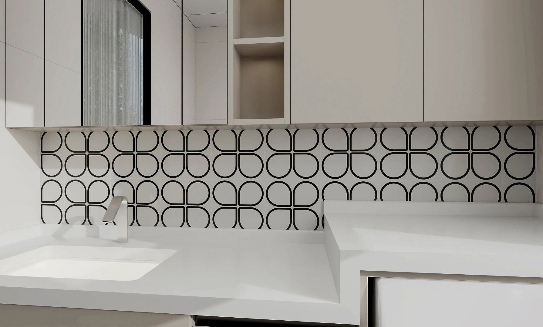 COLAMO Peel and Stick Rigid Thick Graphic Patterned Tile for Wall Self Adhesive White and Black Backsplash for Kitchen