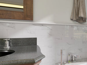Carrara white marble peel and stick subway tile on bathroom vanity wall – Colamo