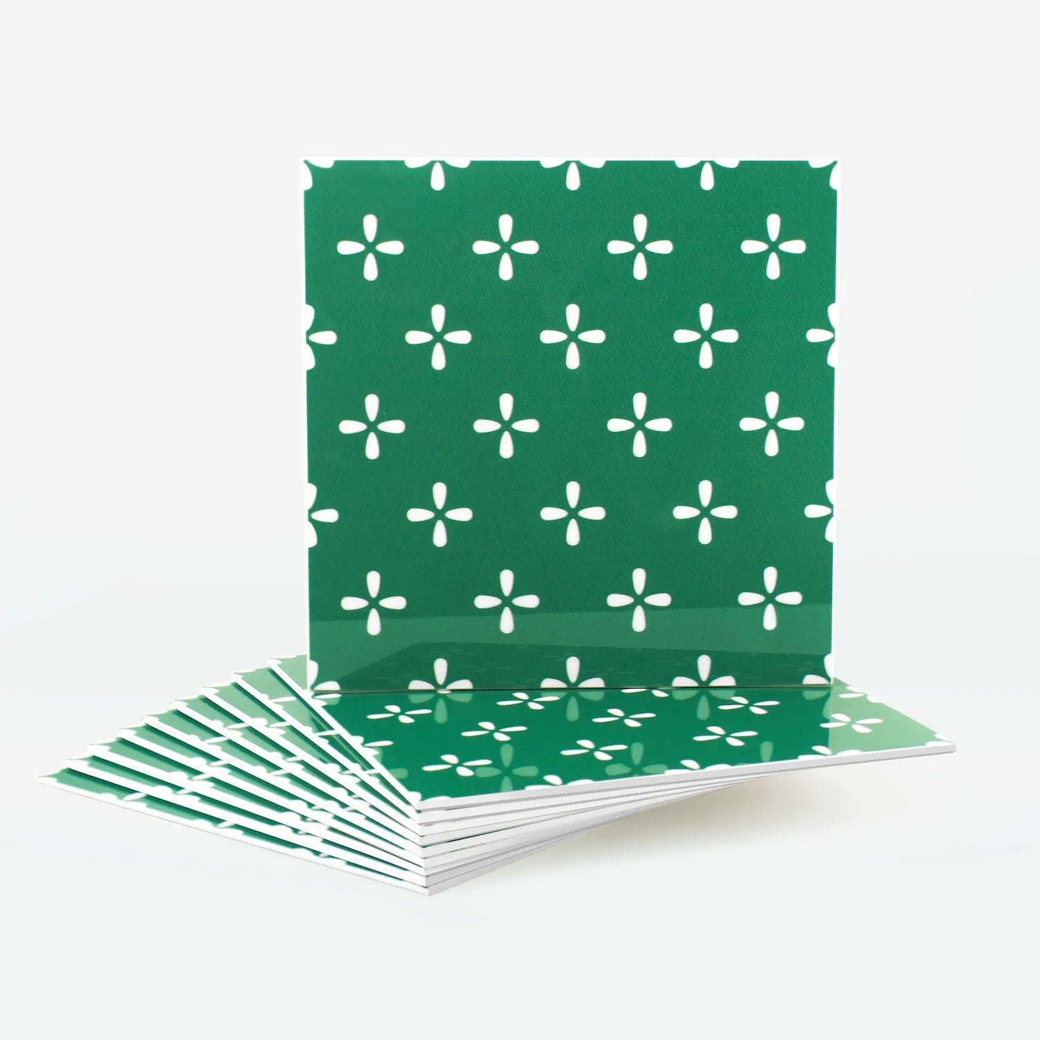Colamo premium glossy green peel and stick backsplash tile with white floral pattern, ideal for luxury kitchen or bathroom DIY wall renovation.