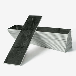 Colamo premium glossy Onyx Black subway peel and stick tile, sophisticated deep black rectangular wall tile for luxury DIY kitchen or bathroom remodel