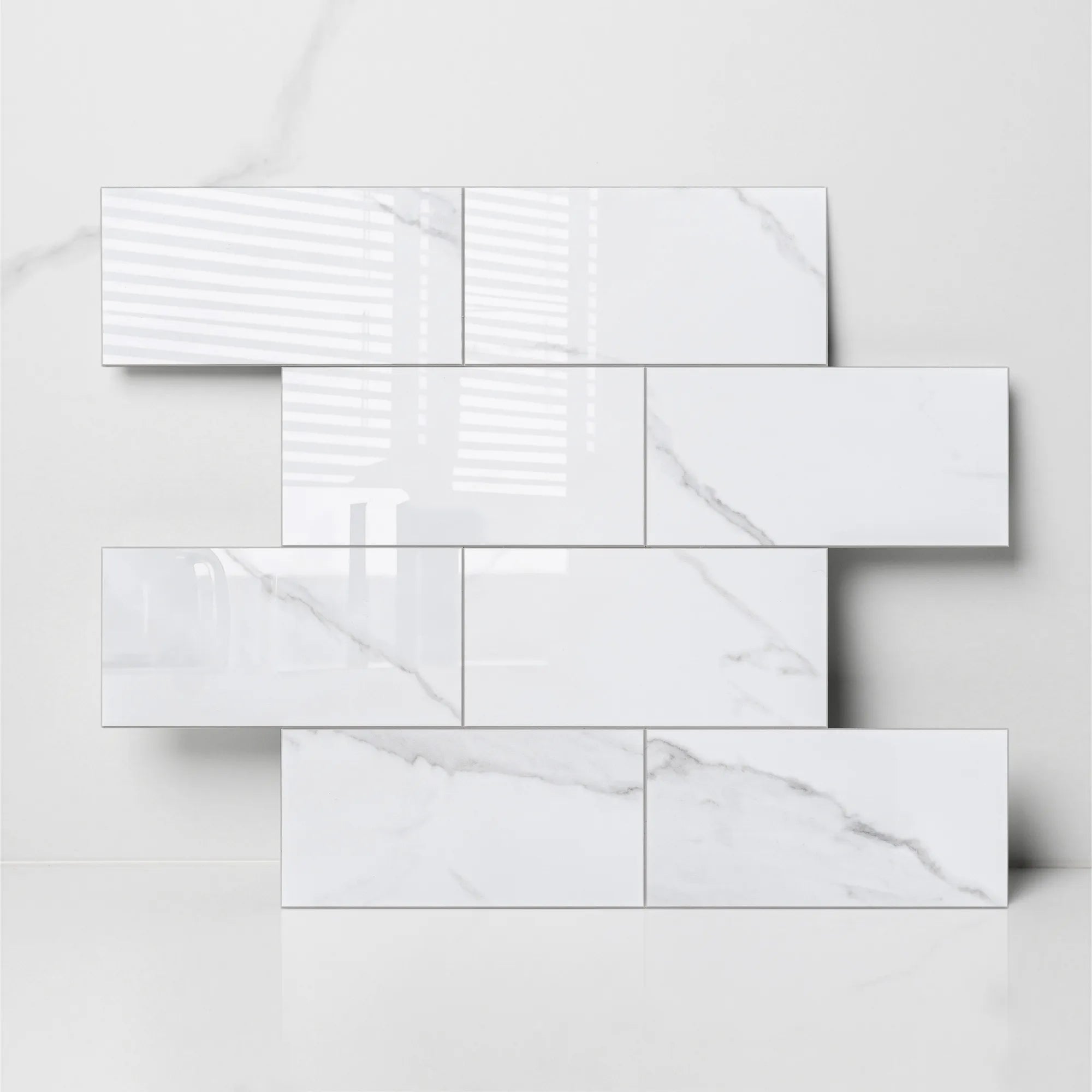 Glossy Carrara white marble peel and stick subway tile backsplash for kitchen and bathroom – Colamo