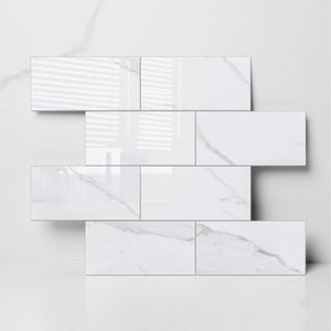 Glossy Carrara white marble peel and stick subway tile backsplash for kitchen and bathroom – Colamo
