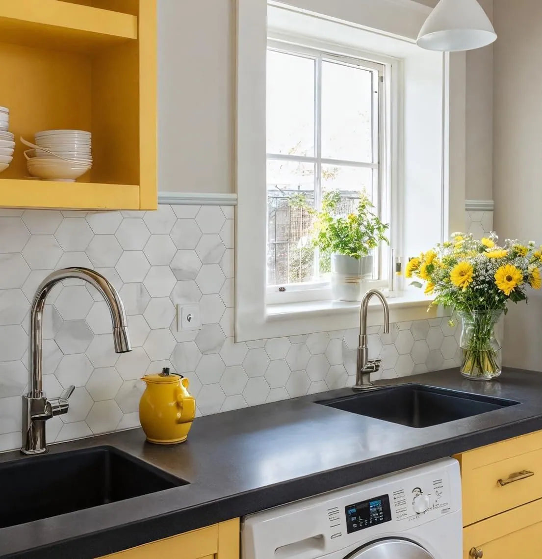 COLAMO Statuario Hexagon Peel and Stick Backsplash Carrara Baldosas de mármol blanco