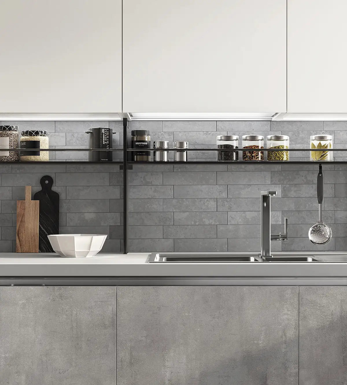 COLAMO Elongated Subway Tiles Peel & Stick Backsplash, Light Gray