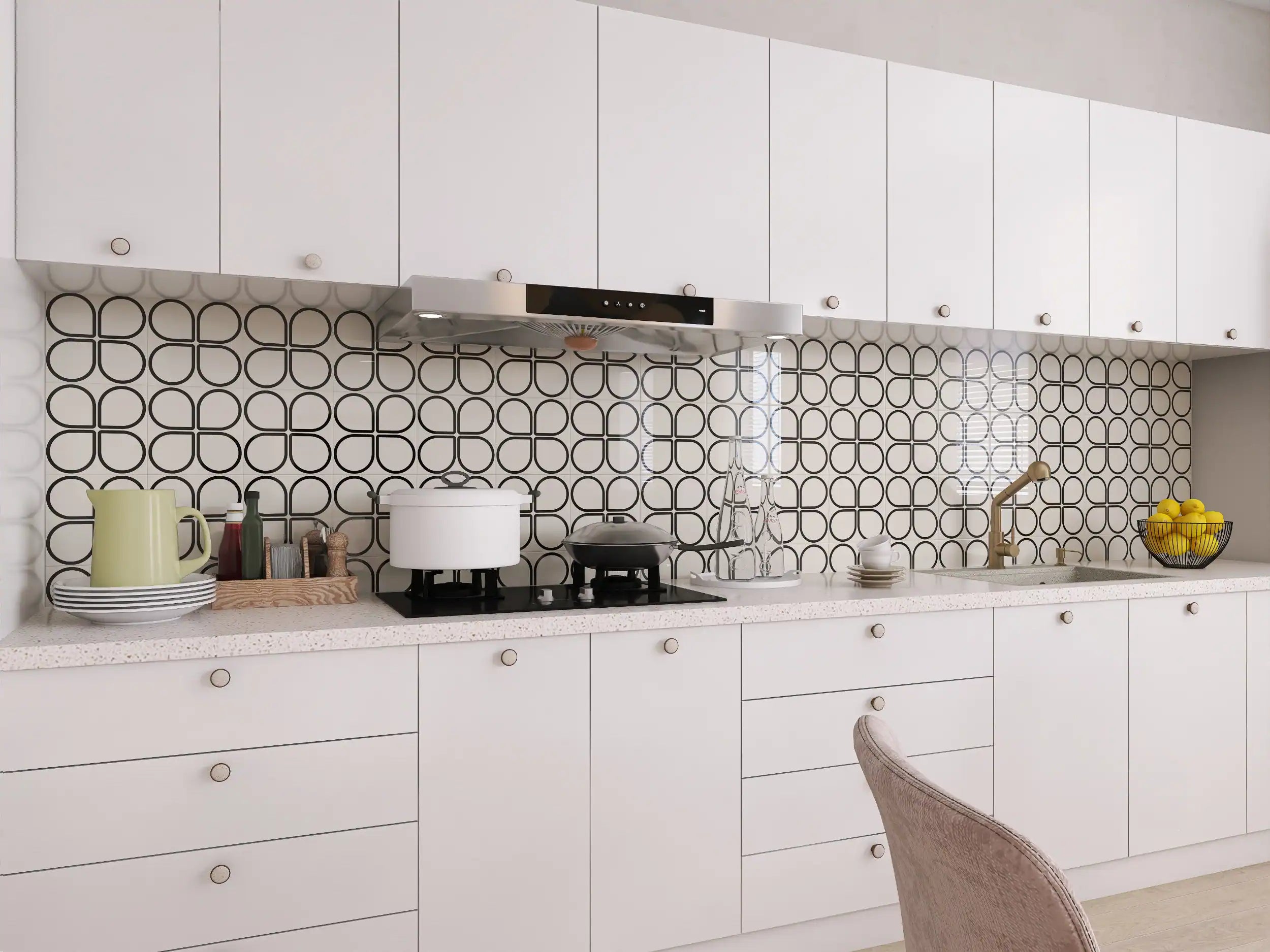 COLAMO Peel and Stick Rigid Thick Graphic Patterned Tile for Wall Self Adhesive White and Black Backsplash for Kitchen