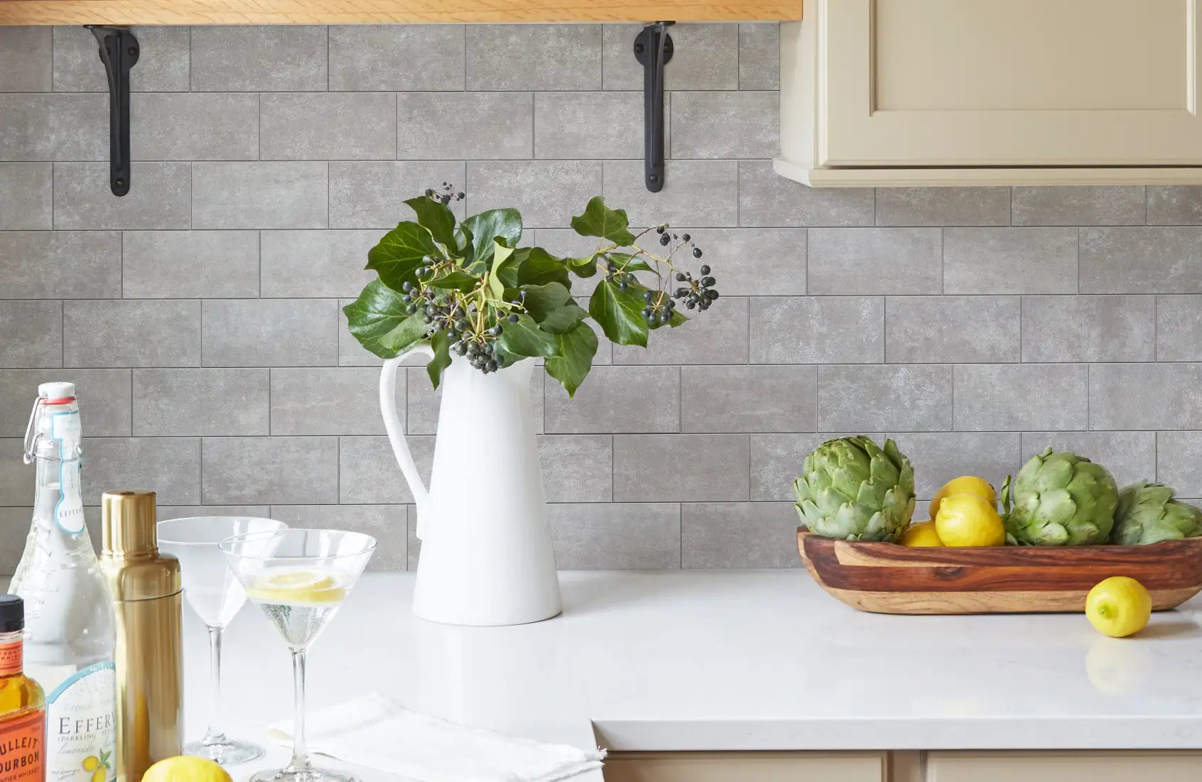 COLAMO Stone Gray Peel and Stick Subway Tiles Backsplash with Grout Look