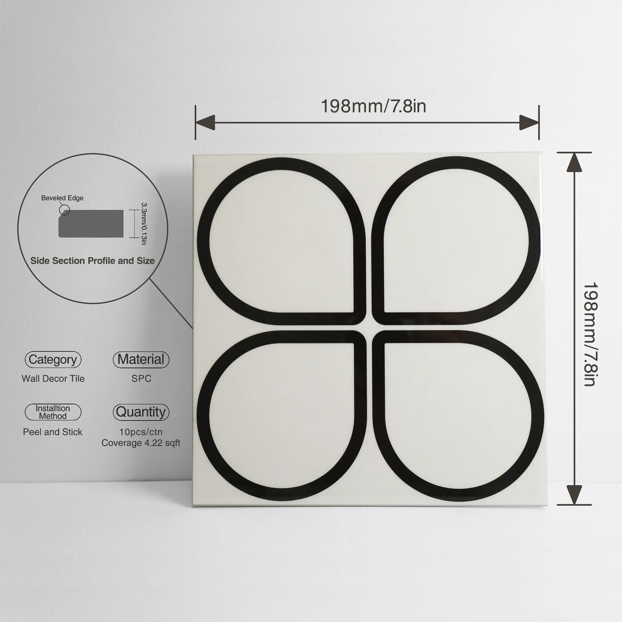 COLAMO Peel and Stick Rigid Thick Graphic Patterned Tile for Wall Self Adhesive White and Black Backsplash for Kitchen