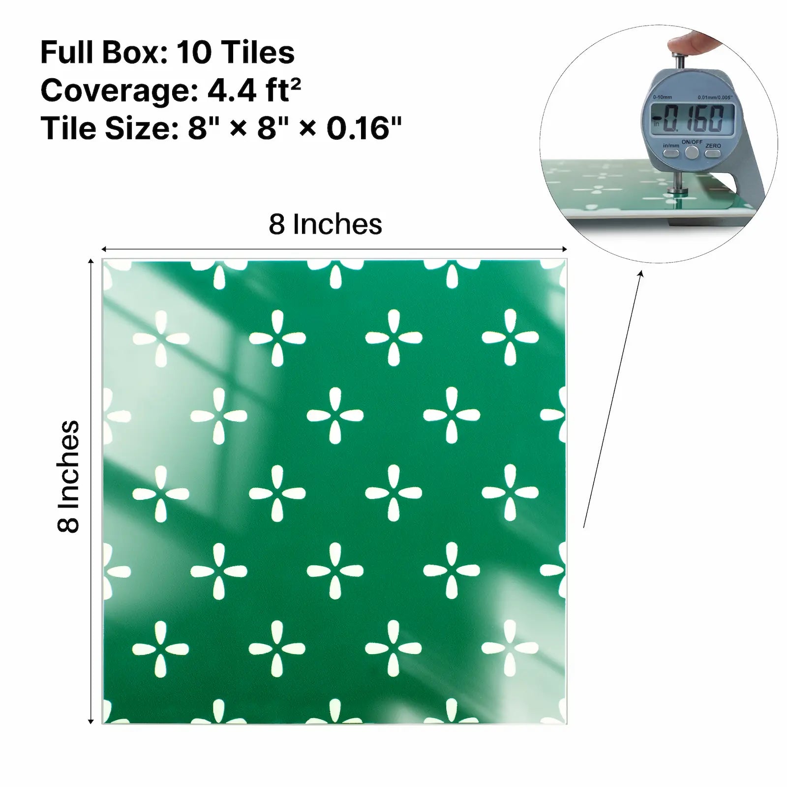 COLAMO Glossy Green Dot Print Patterned Self Adhesive Graphic Tile Peel and Stick Backsplash