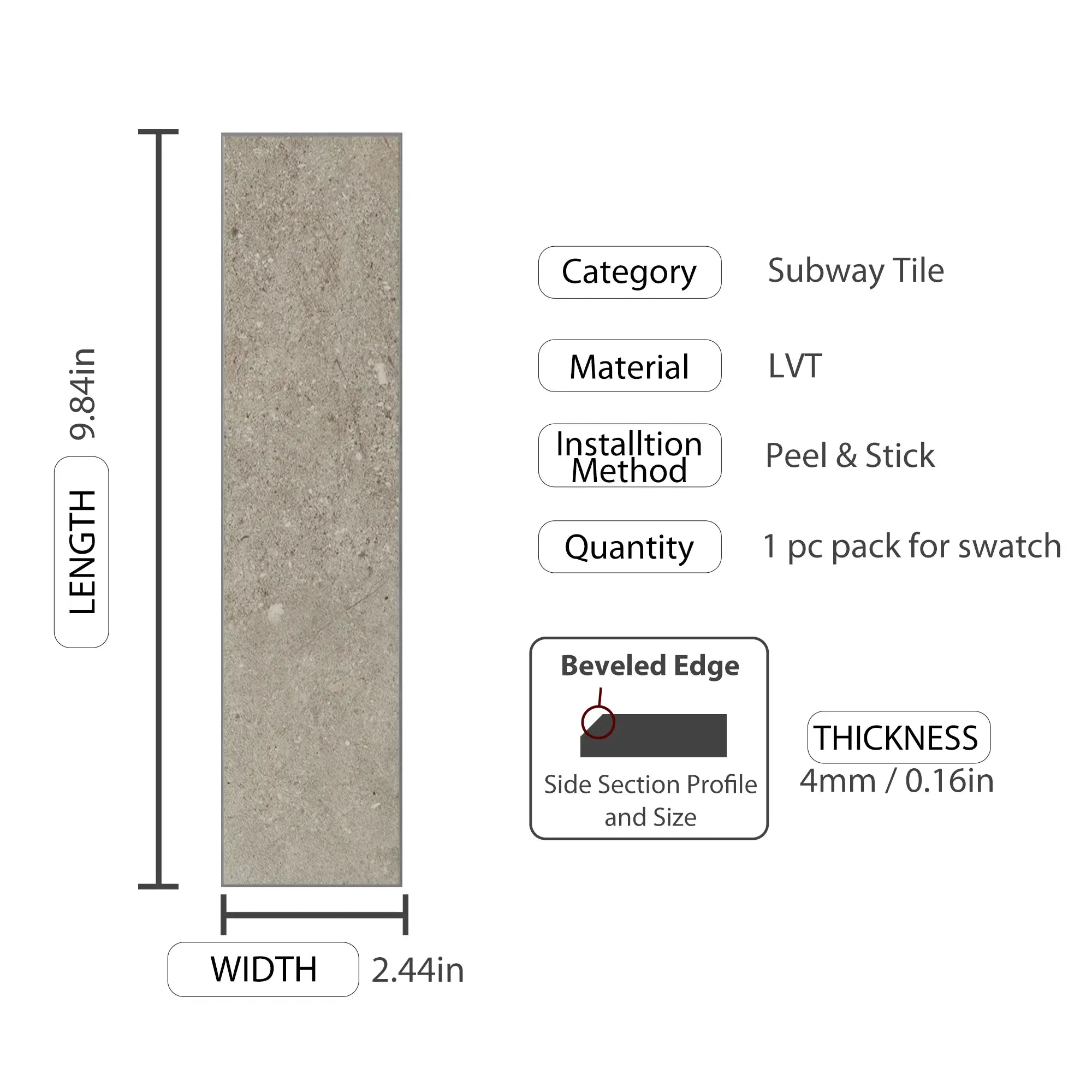 COLAMO Elongated Subway Tiles Peel & Stick Backsplash, Rock Gray