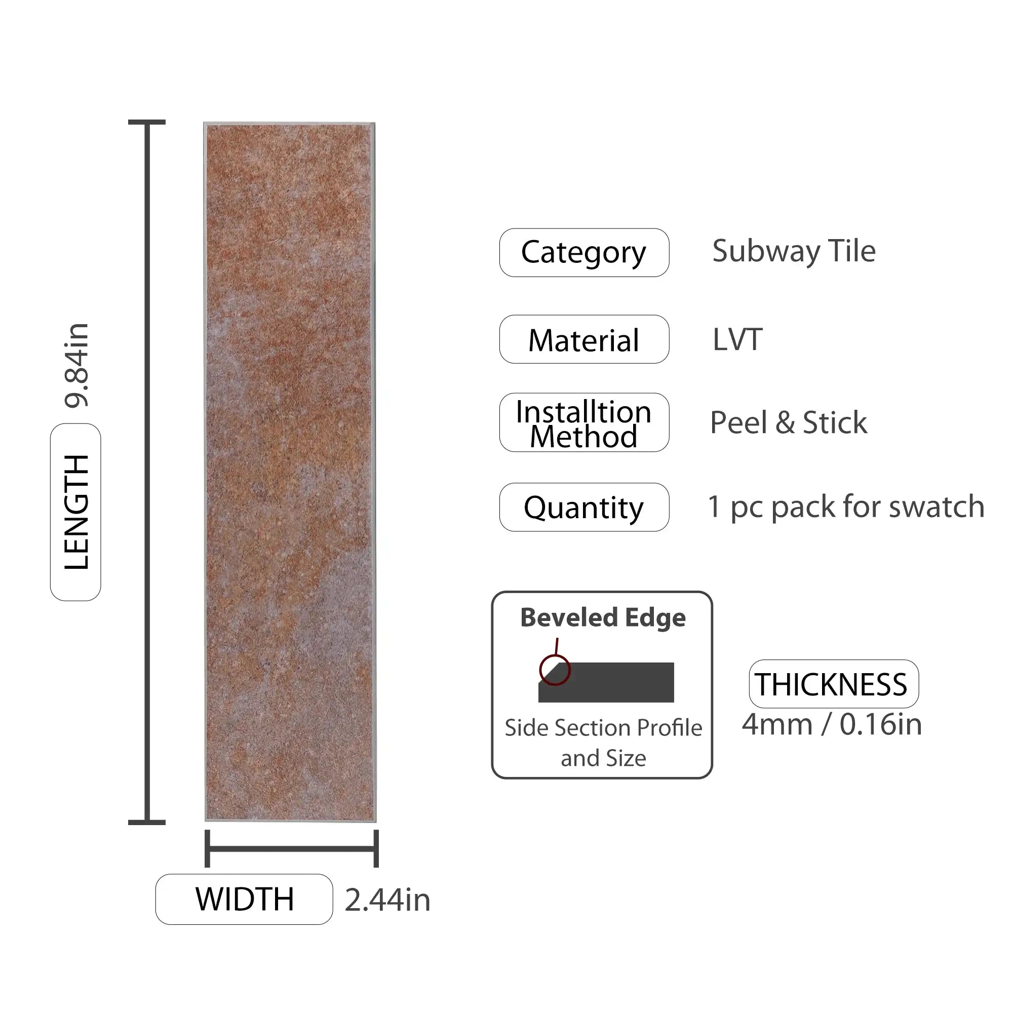 COLAMO Elongated Subway Tiles Peel & Stick Backsplash, Terracotta, Rusty Brown
