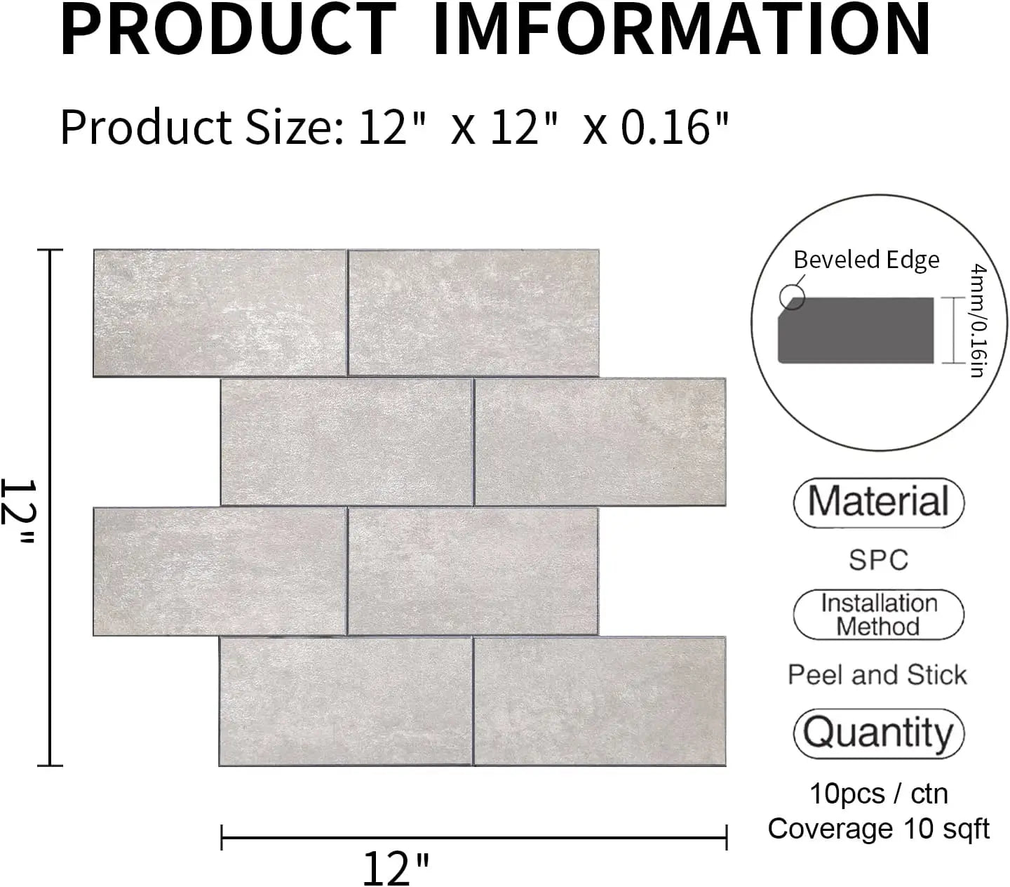 COLAMO Stone Gray Peel and Stick Subway Tiles Backsplash with Grout Look