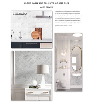 Colamo-peel and stick tile-backsplash-self adhesive tile-self adhesive backsplash-Cloud Yarn Decorative Mosaic Self Adhesive Tiles & Backsplashes, Alps Silver