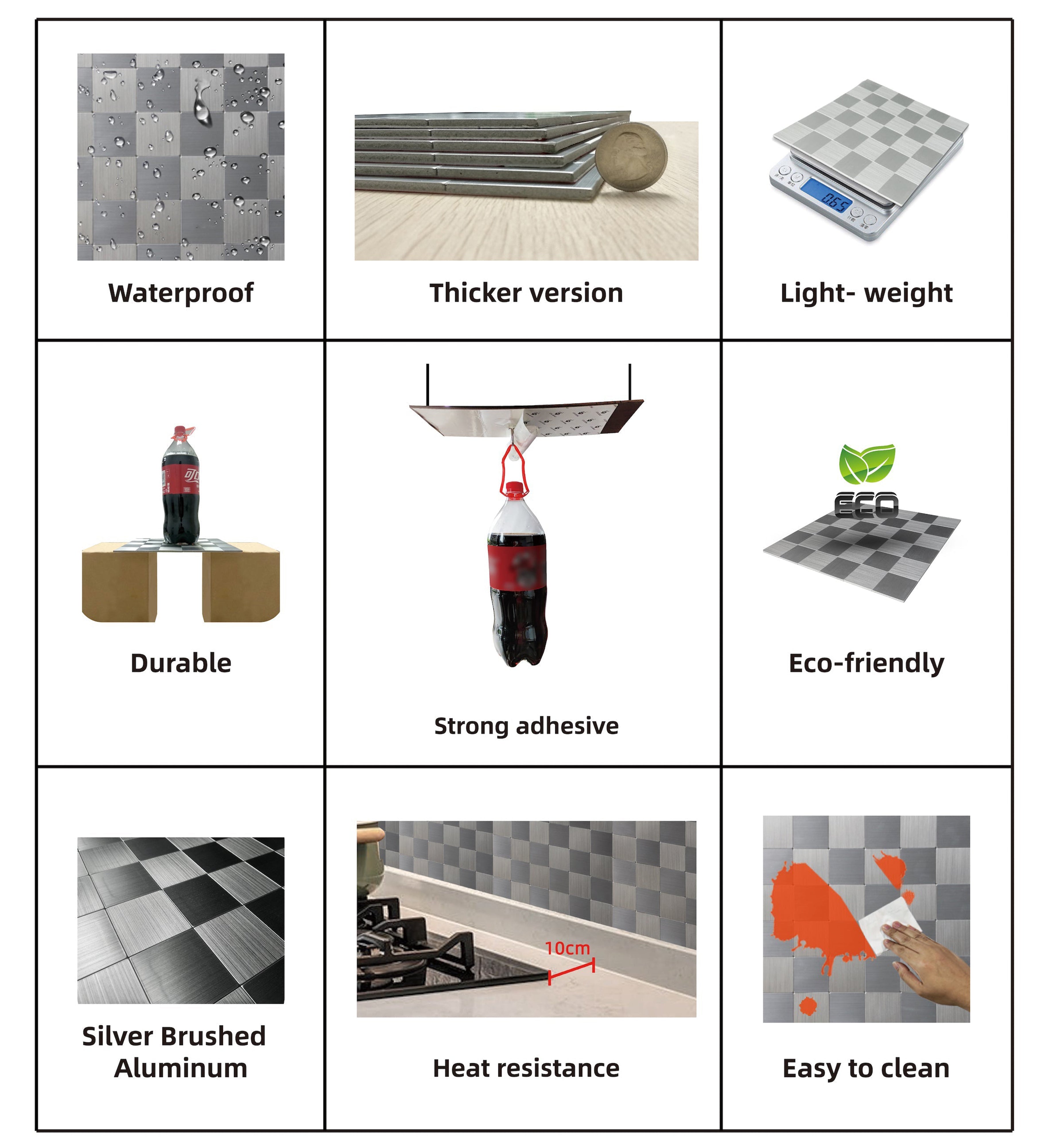 Peel and Stick Square Stainless Steel Tiles Backsplash 12" x 12"