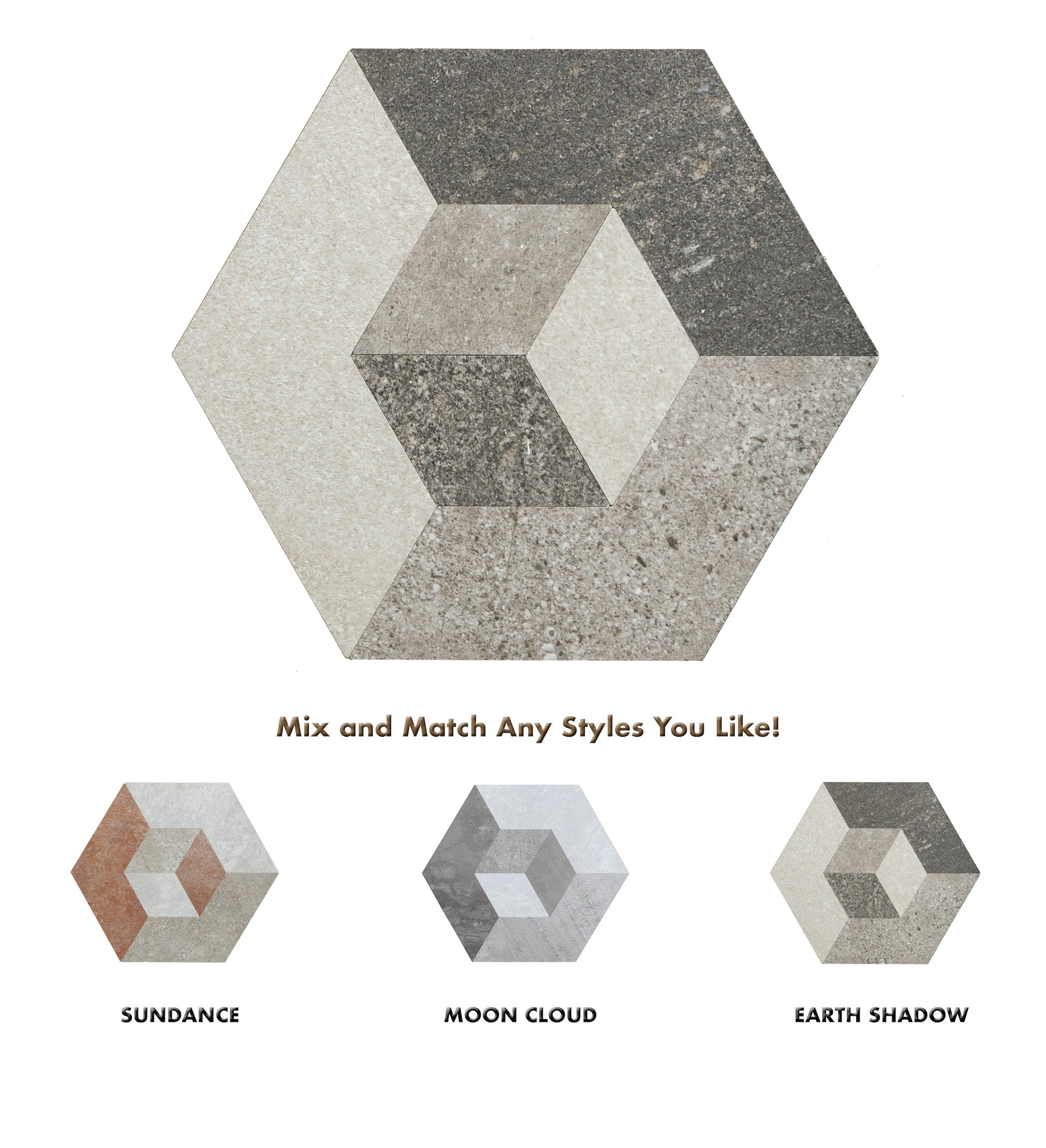 Illusion Peel and Stick Backsplash Hexagon Tiles, Earth Shadow