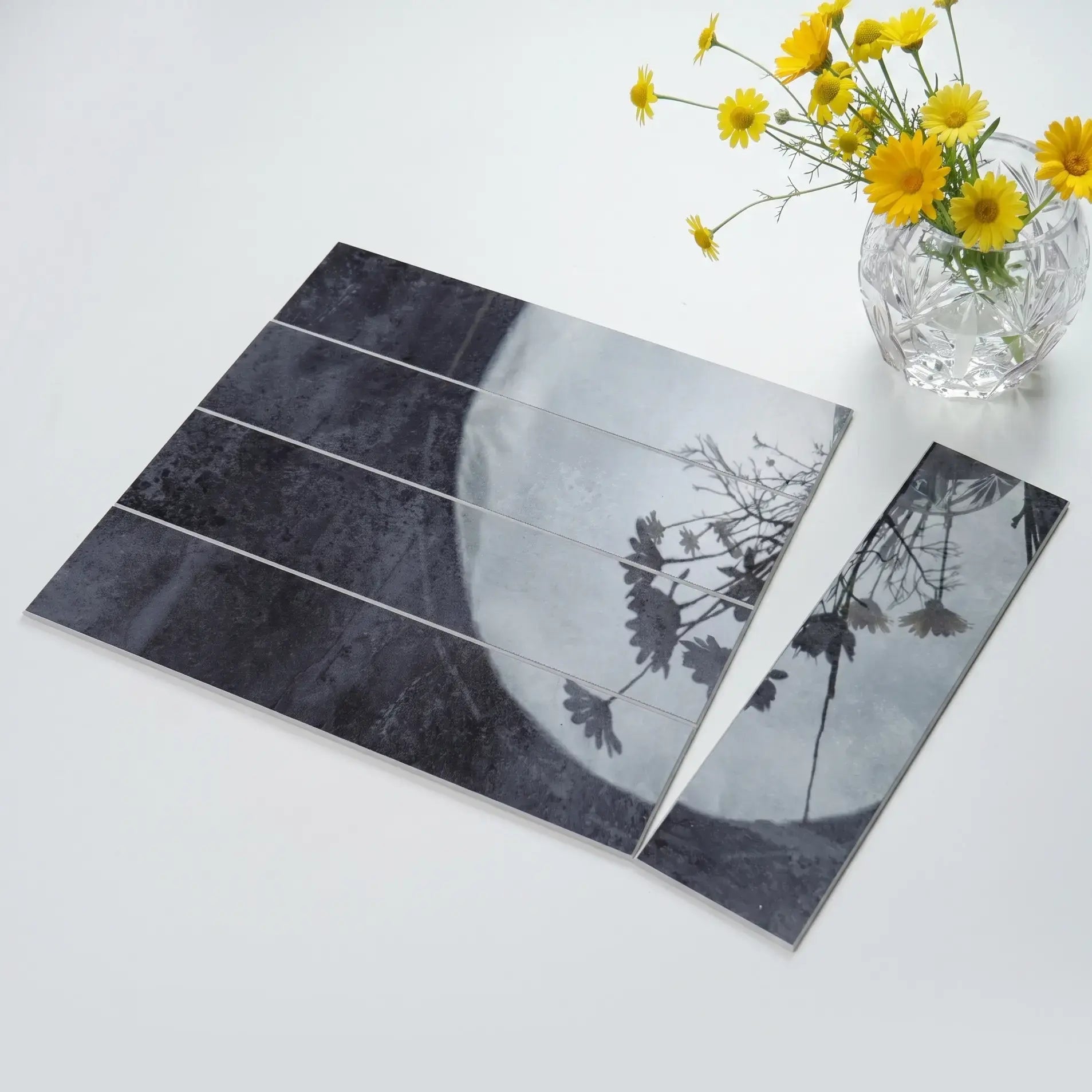 COLAMO Crystal Glossy Black Peel and Stick Backsplash Subway Tile