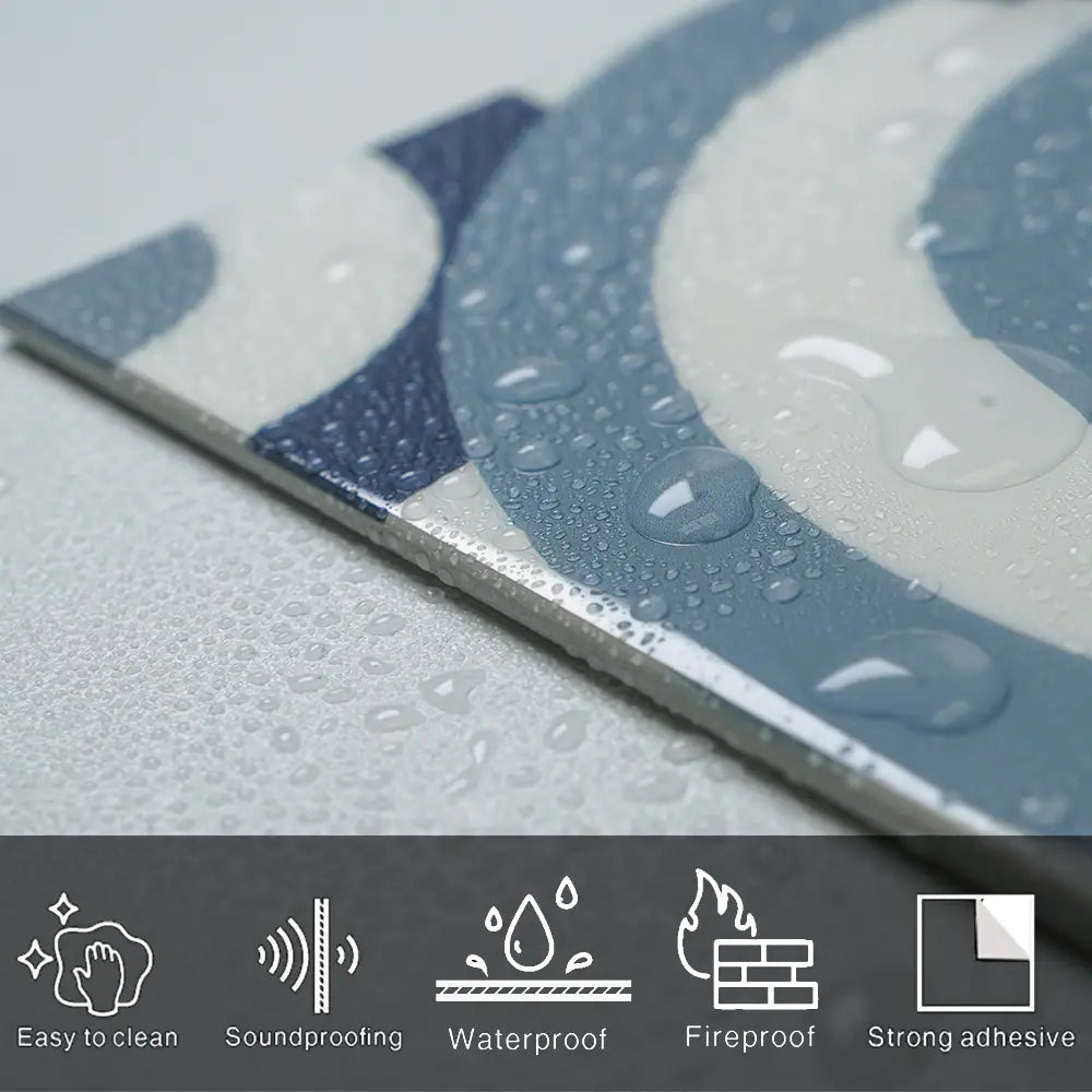 COLAMO Glossy Blue Self Adhesive Graphic Patterned Tile Waterproof Peel and Stick Backsplash