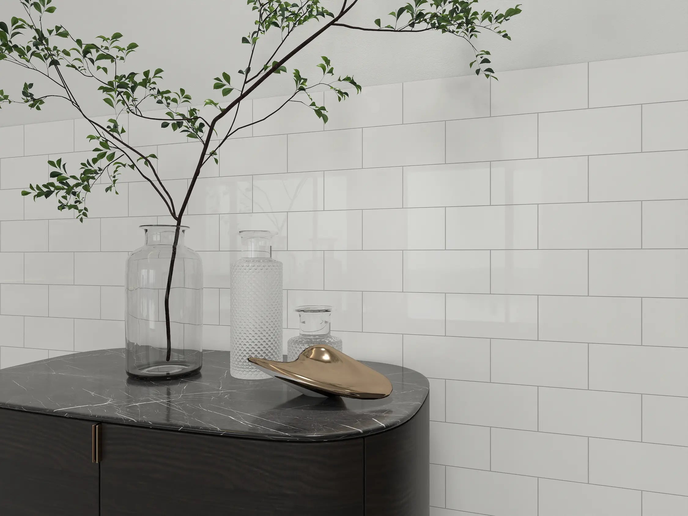 Colamo 12”x12” Glossy Pure White Peel and Stick Backsplash Tiles Subway For Wall