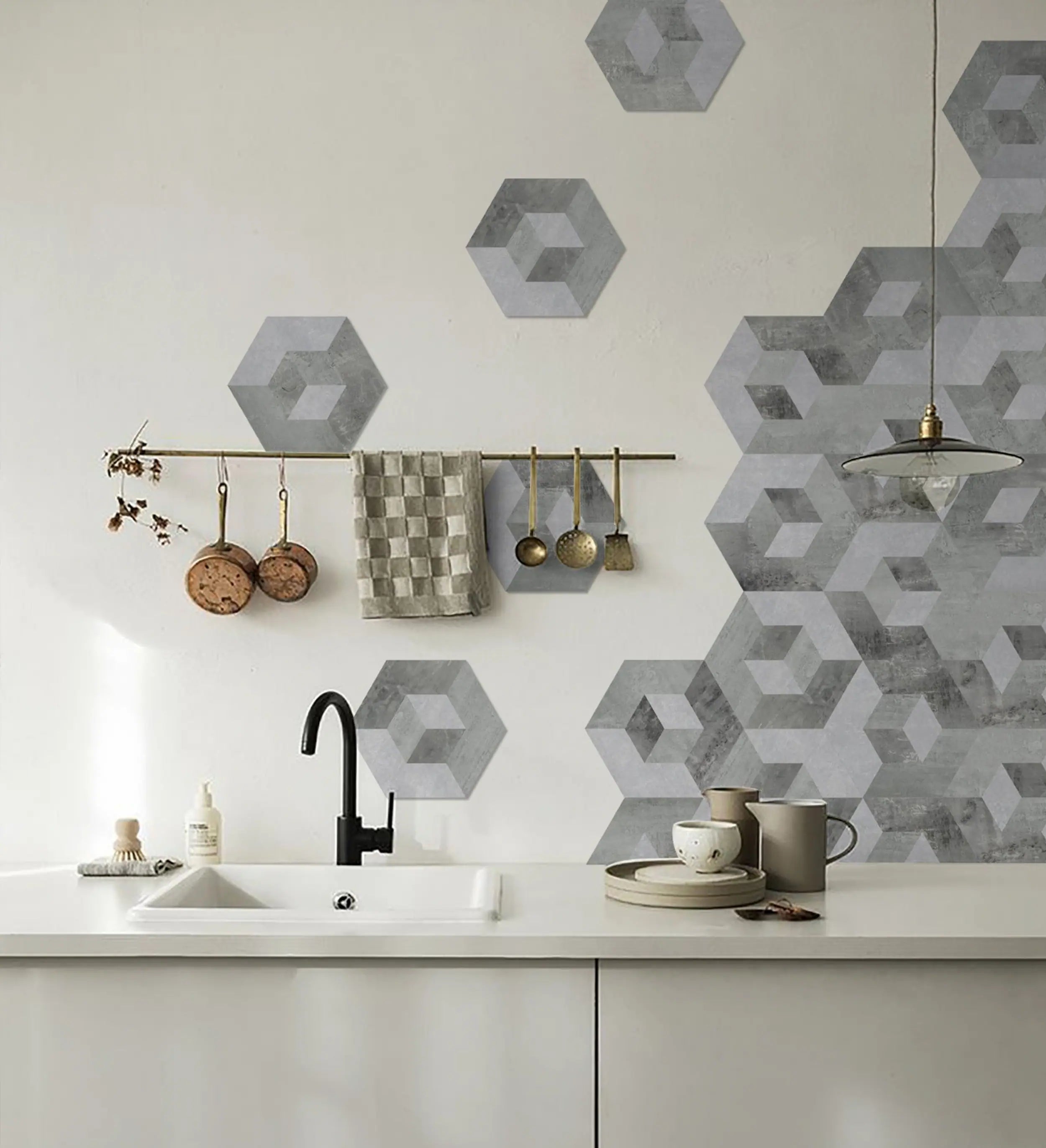 Illusion Peel and Stick Backsplashes Hexagon Tiles, Moon Cloud